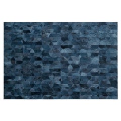Rich Inky Customizable Cowhide Petrol Camino Area Rug Small