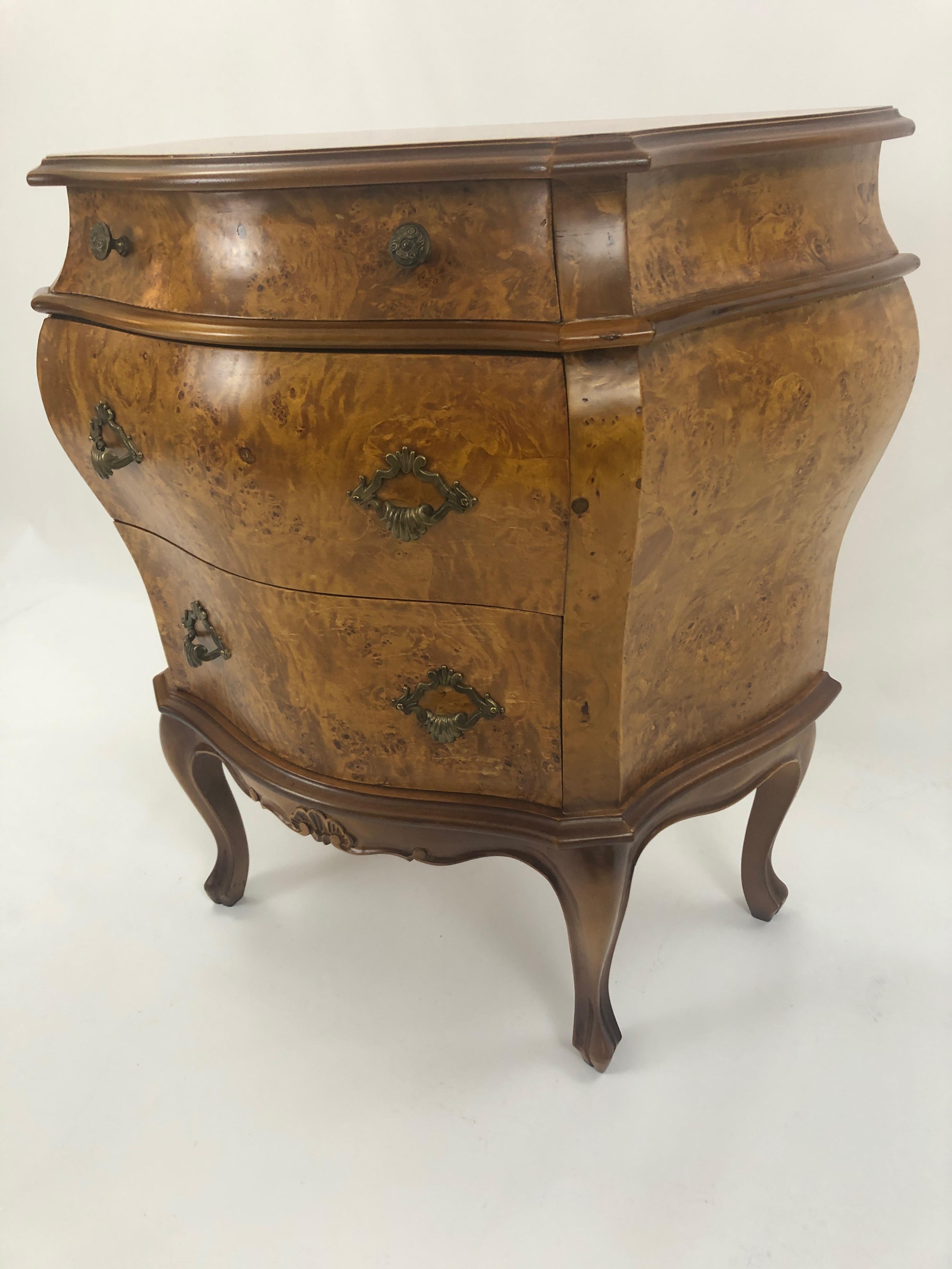 Late 20th Century Rich Italian Small Bird's-Eye Maple Bombe Chest of Drawers