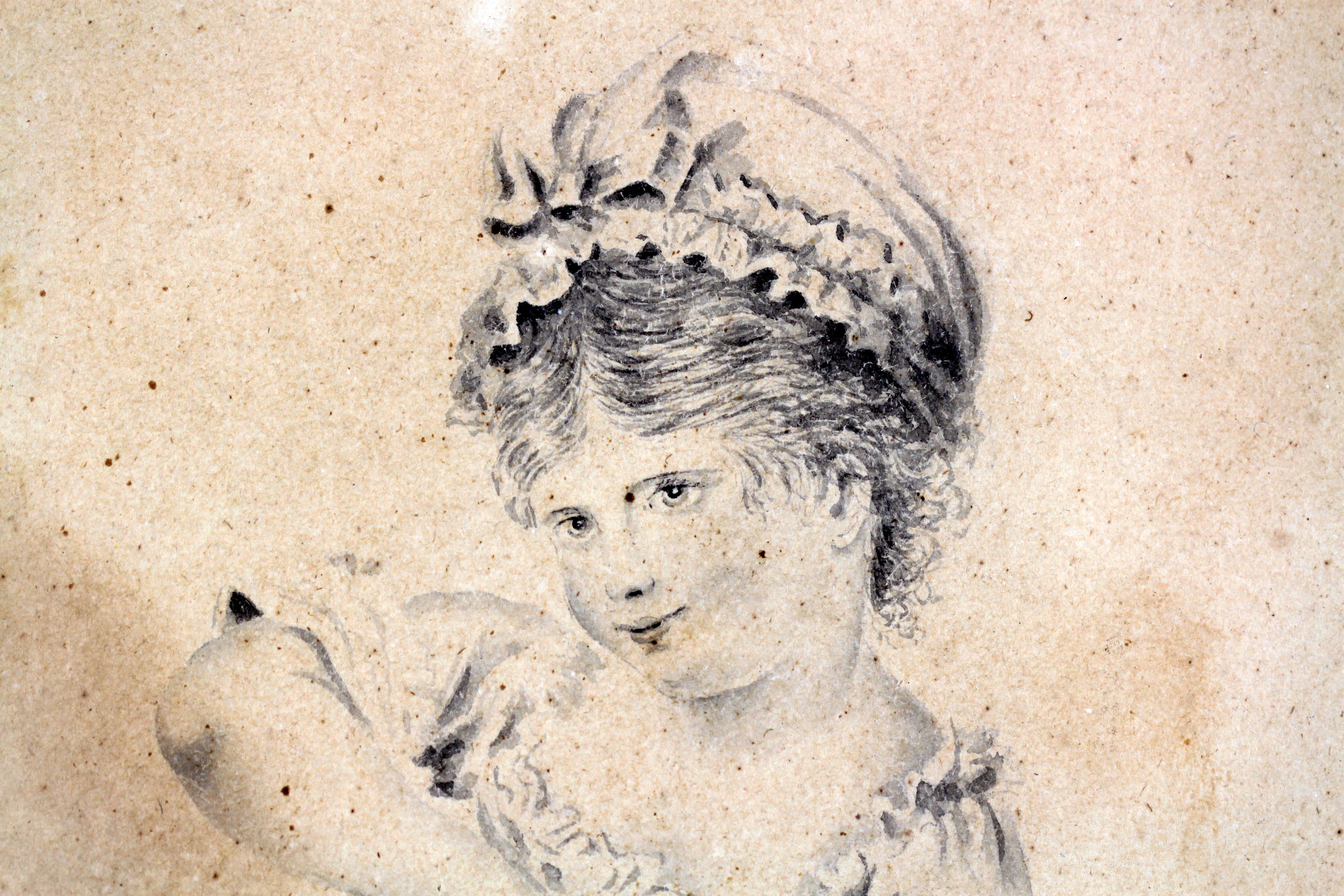 Britannico Rich Lane Disegno all'acquaforte di una bambina timida, 1792 in vendita