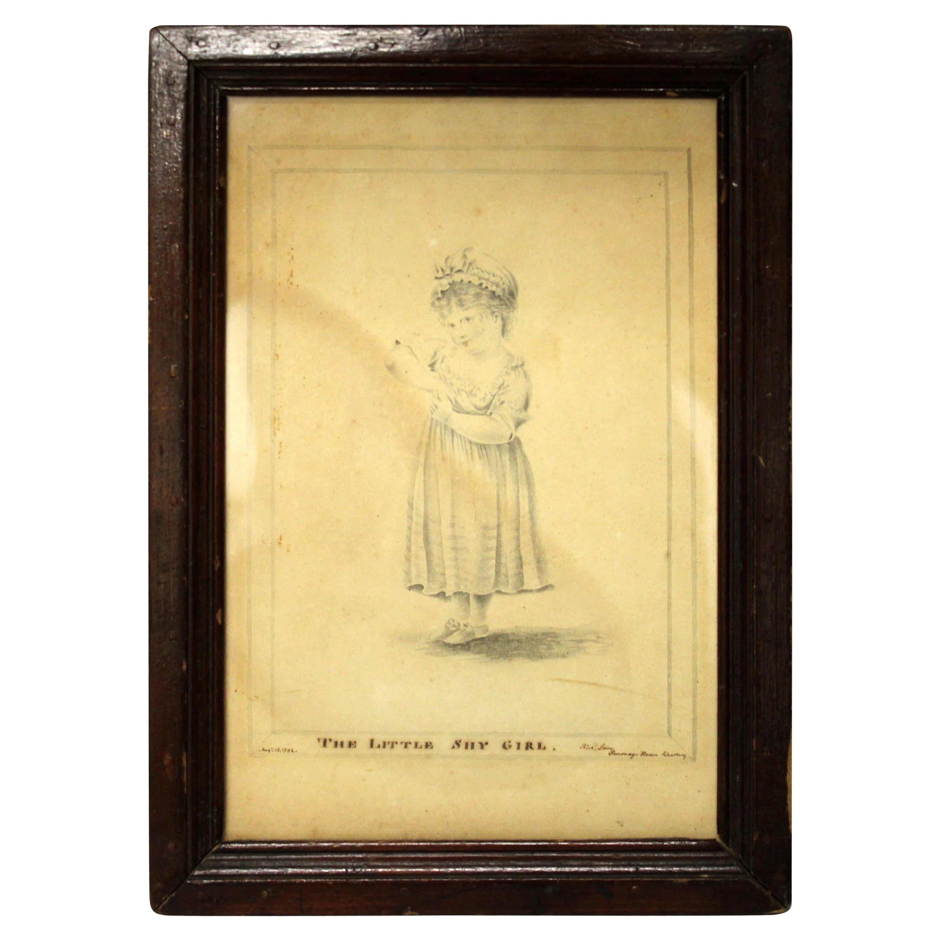 Rich Lane Shy Little Girl Etching Drawing, 1792 For Sale