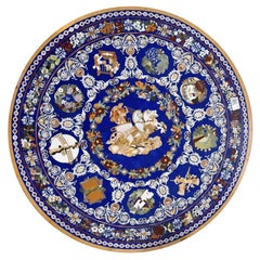 Vintage Rich Lapis Lazuli Pietre Dure Inlay Stone Tabletop