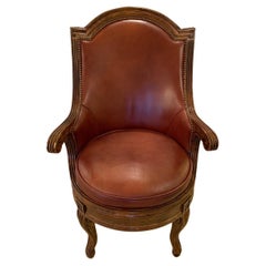 Rich Leather and Walnut Swivel Desk Chair
