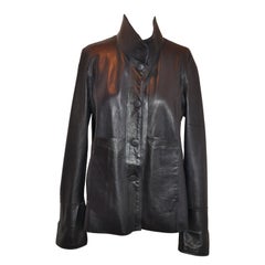 Veste à boutons haute réversible en cuir d'agneau doux et riche et luxueuse