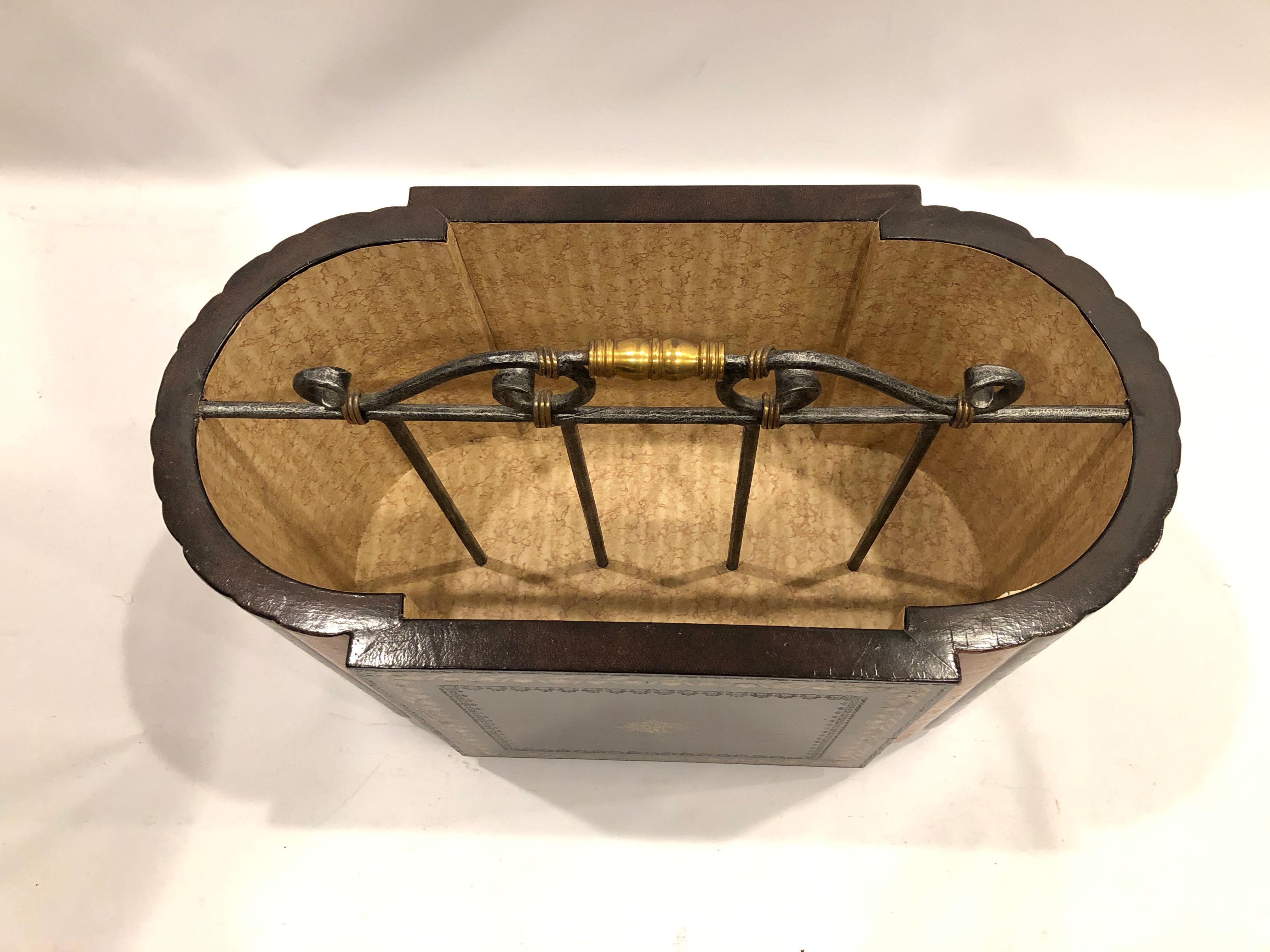 Rich Maitland Smith Leather Book Motife Canterbury Magazine Rack 4