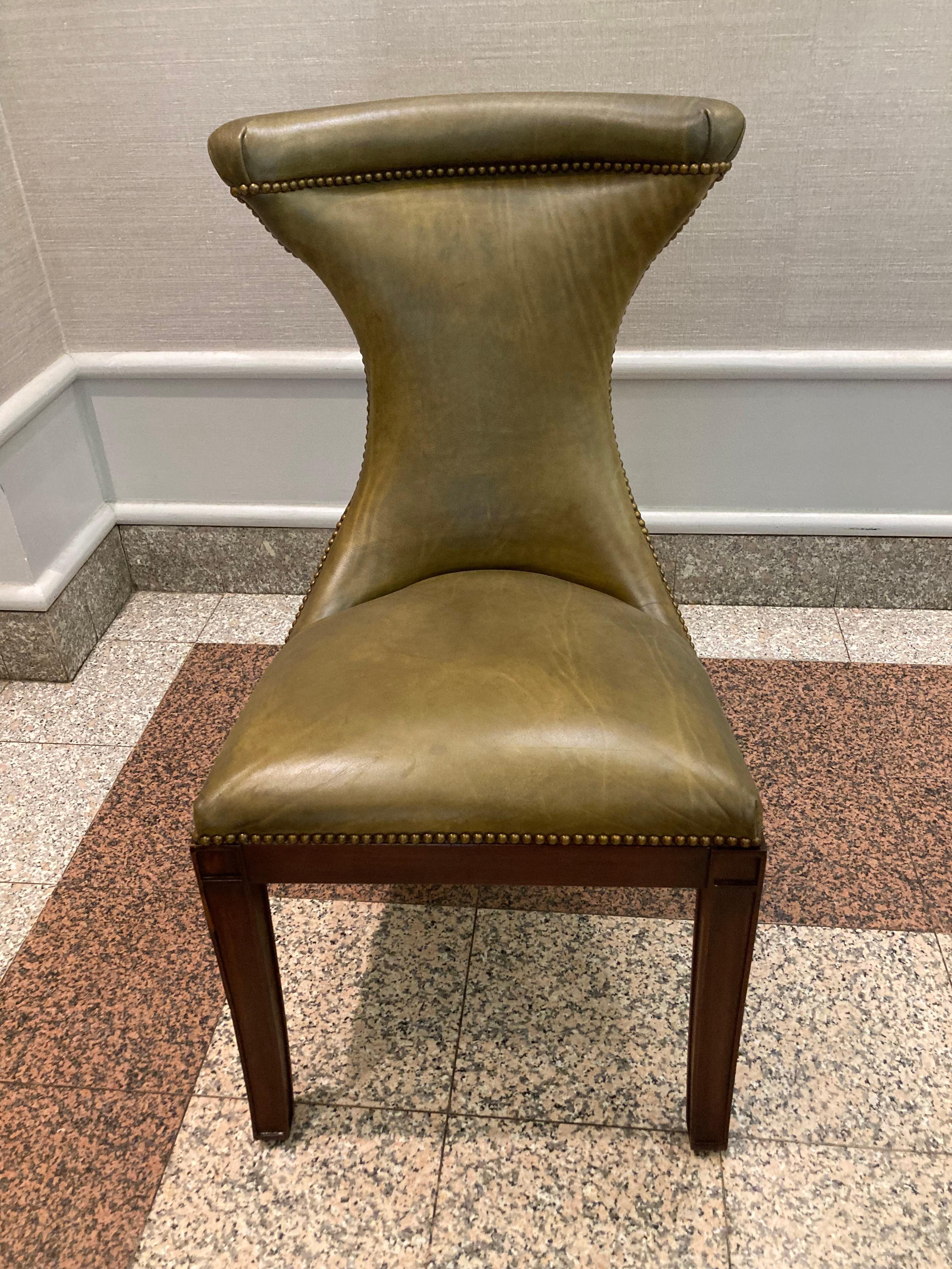 Rich Moss Green Leather Ralph Lauren Set of 8 Dining Chairs 7
