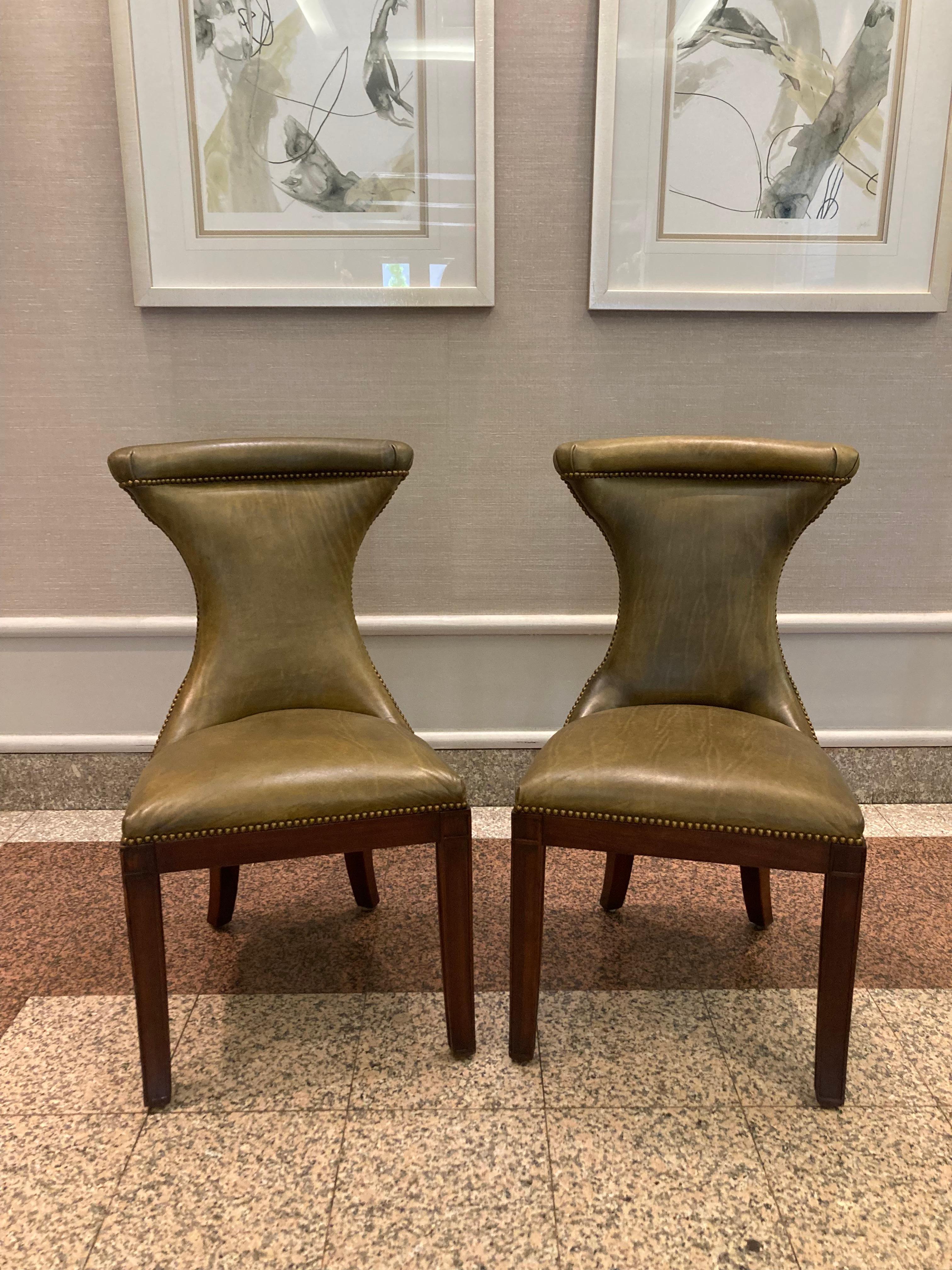 Rich Moss Green Leather Ralph Lauren Set of 8 Dining Chairs 8