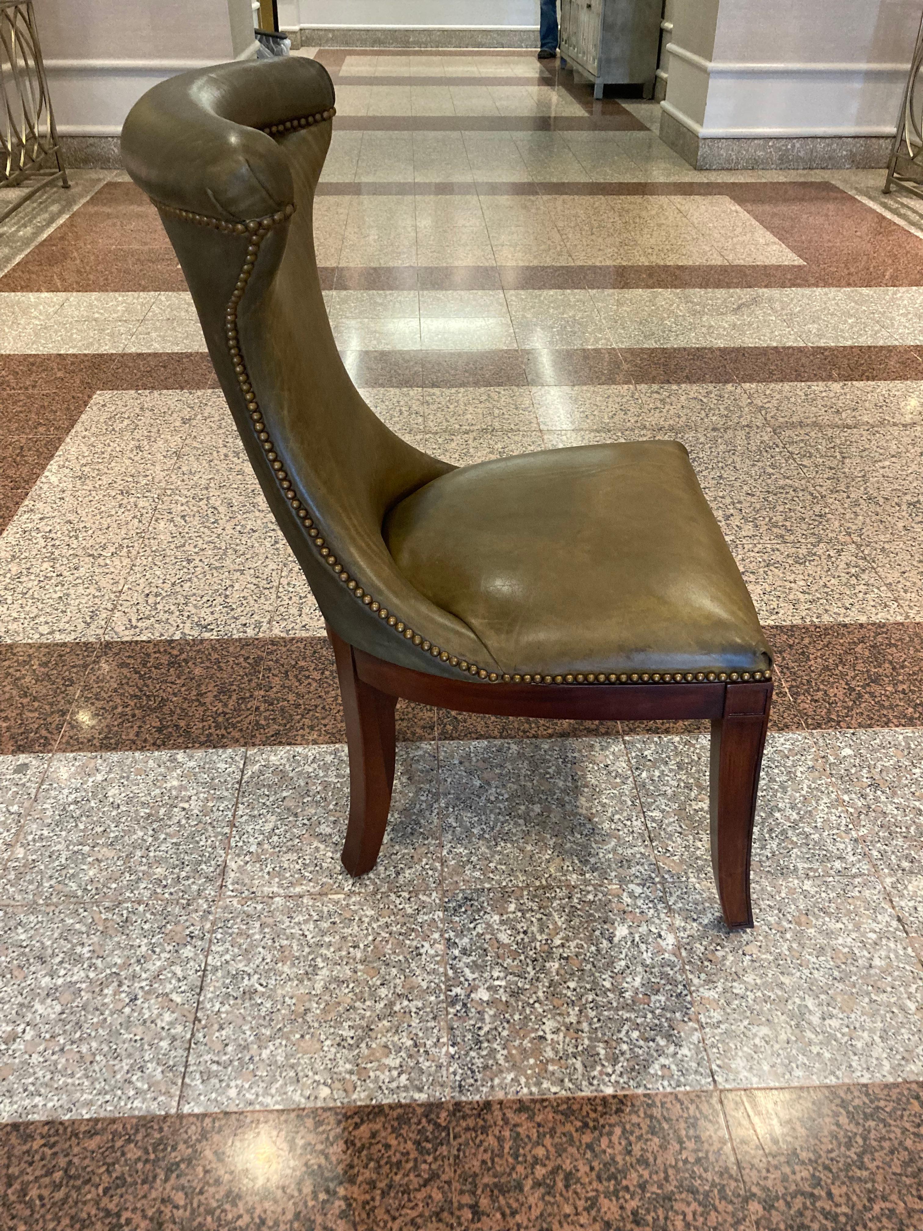 Rich Moss Green Leather Ralph Lauren Set of 8 Dining Chairs 9