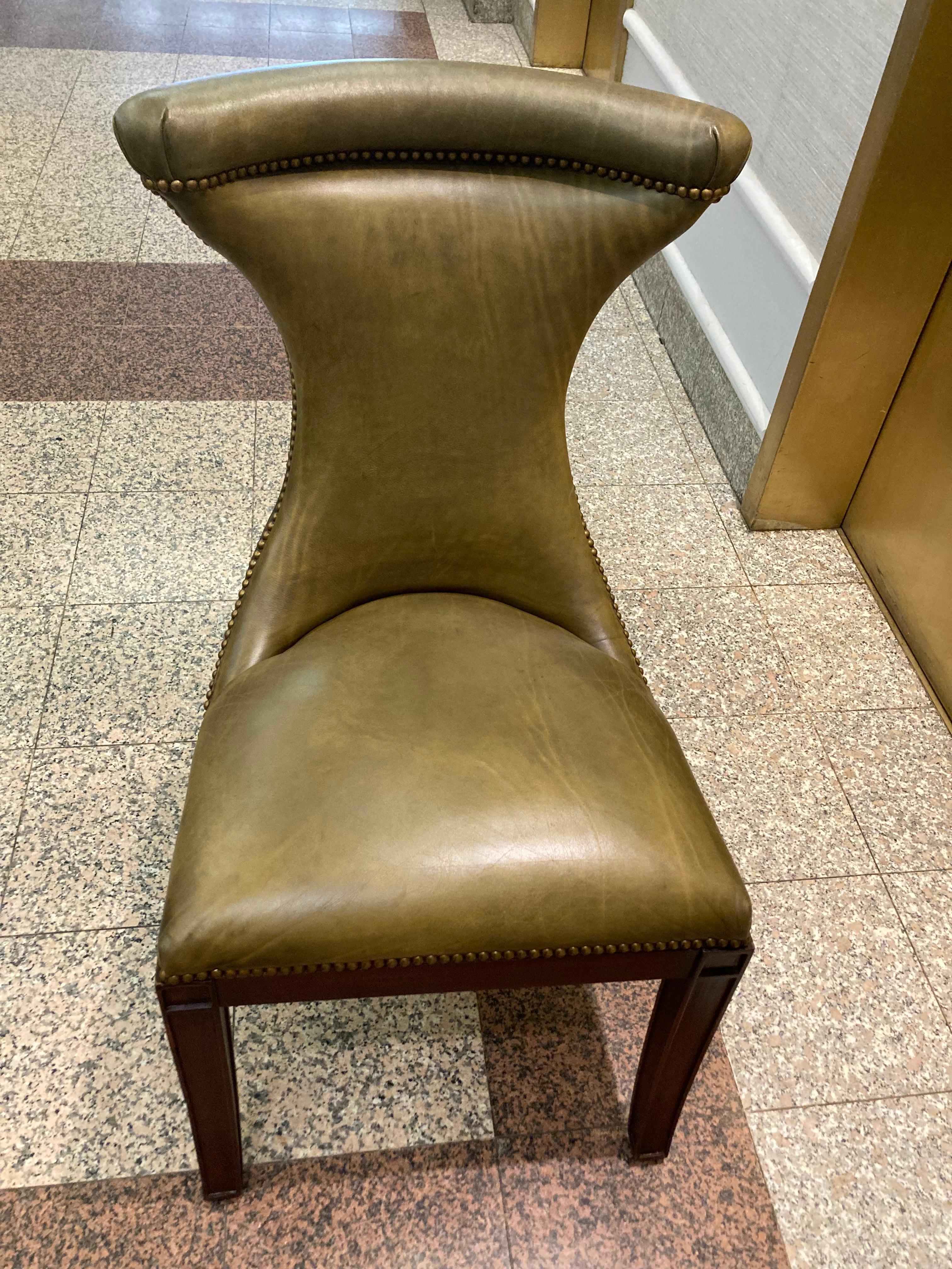 Rich Moss Green Leather Ralph Lauren Set of 8 Dining Chairs In Good Condition In Hopewell, NJ