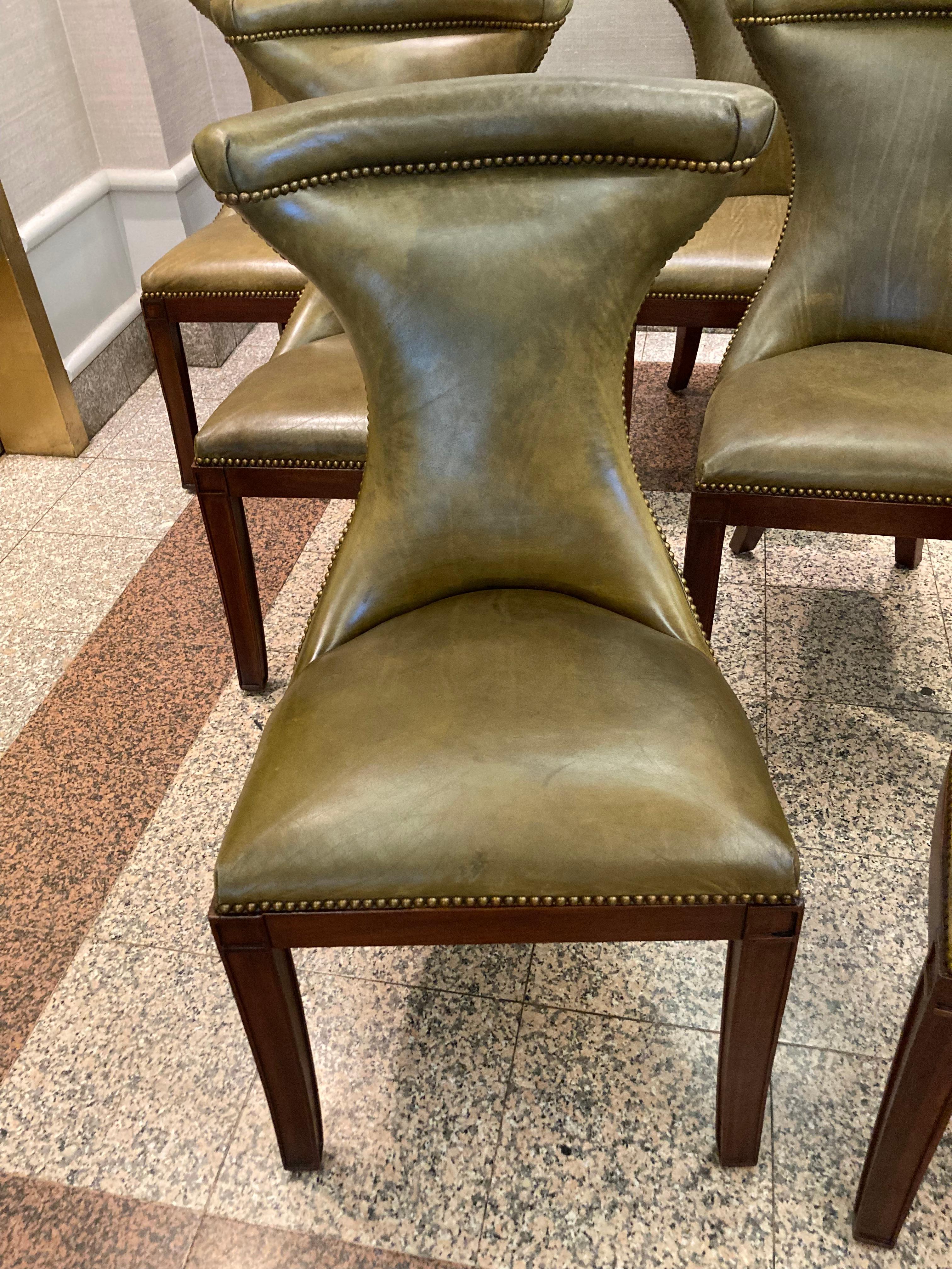 Rich Moss Green Leather Ralph Lauren Set of 8 Dining Chairs 3