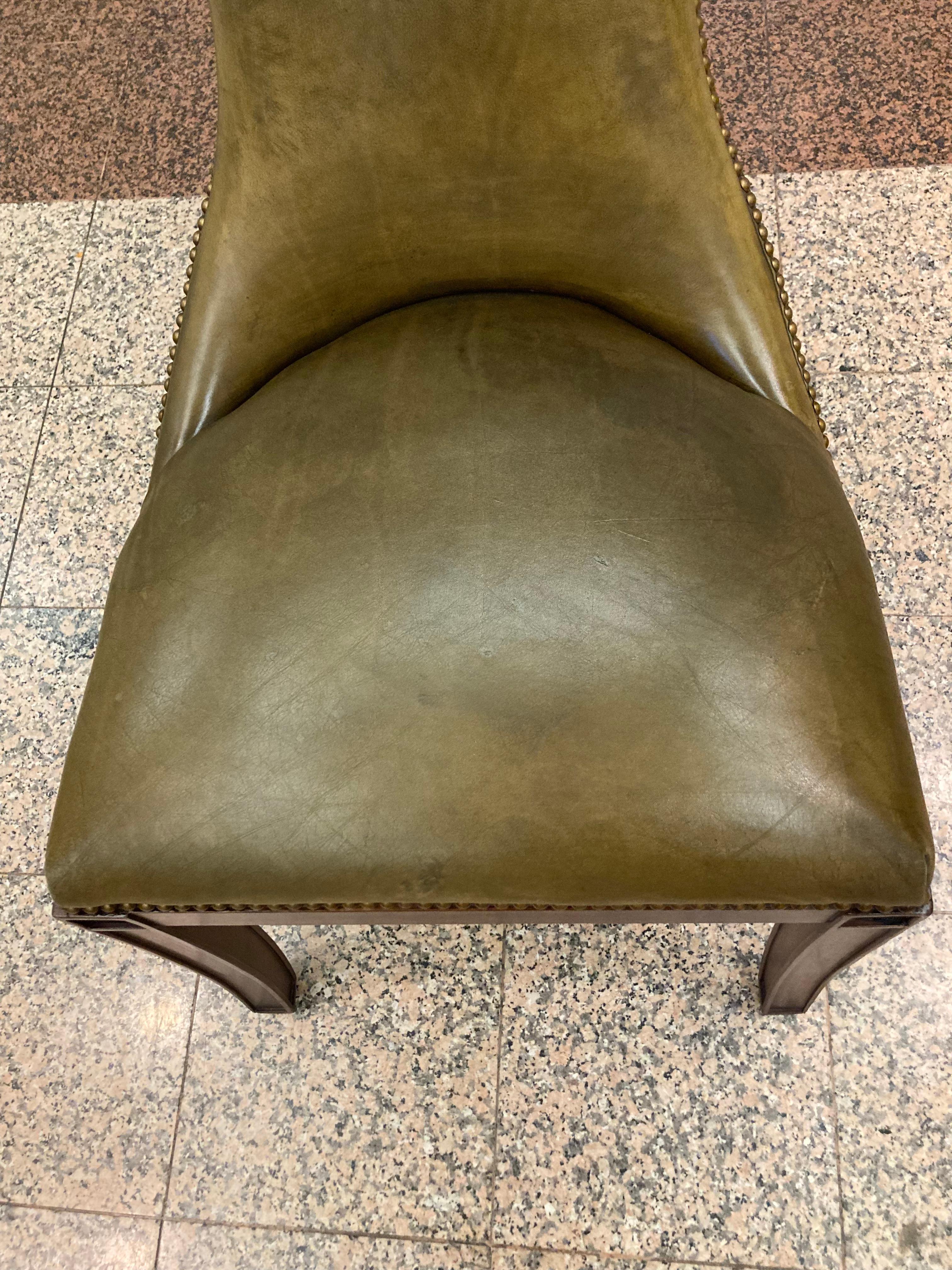 Contemporary Rich Moss Green Leather Ralph Lauren Set of 8 Dining Chairs
