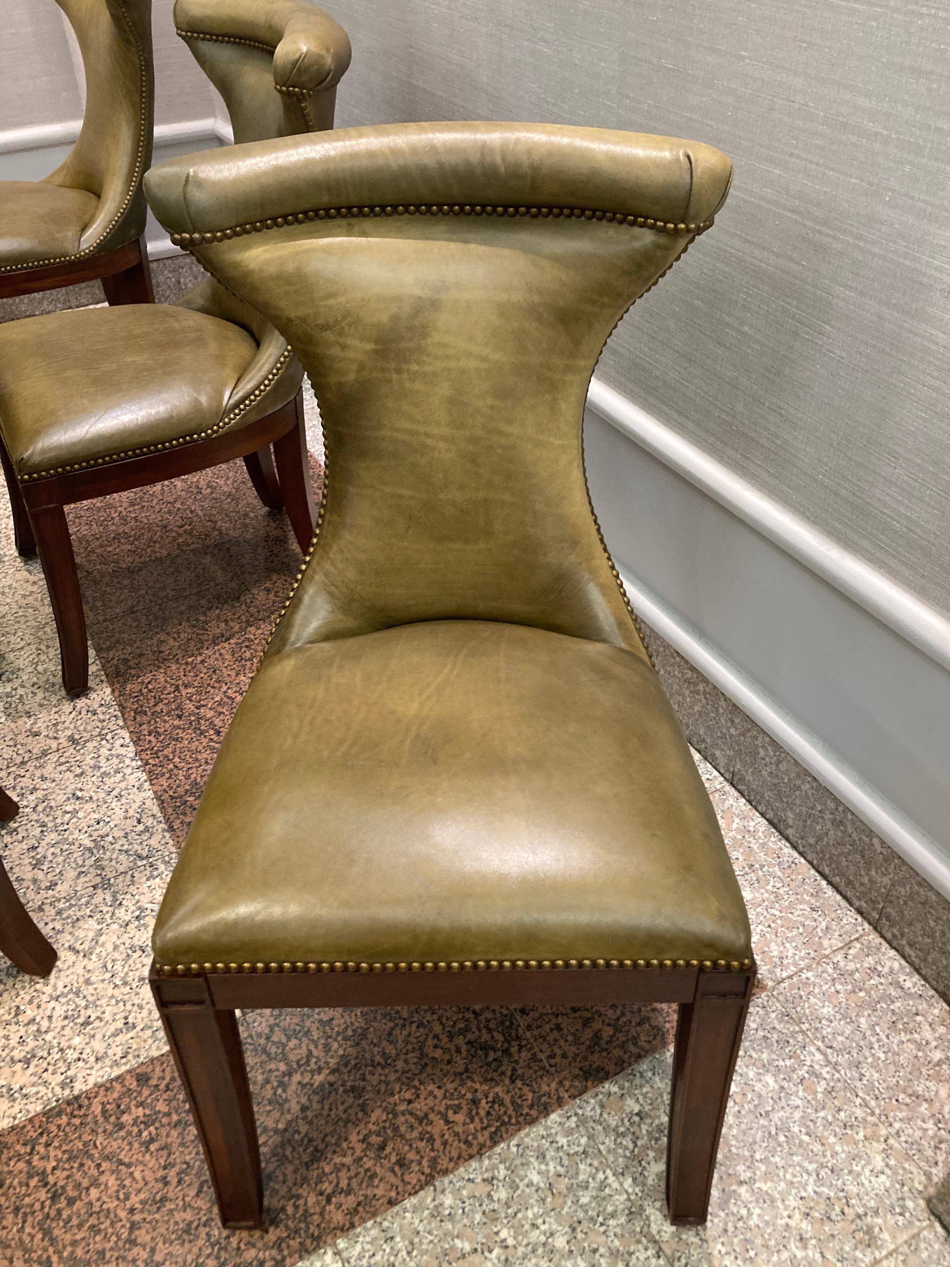 Rich Moss Green Leather Ralph Lauren Set of 8 Dining Chairs 1