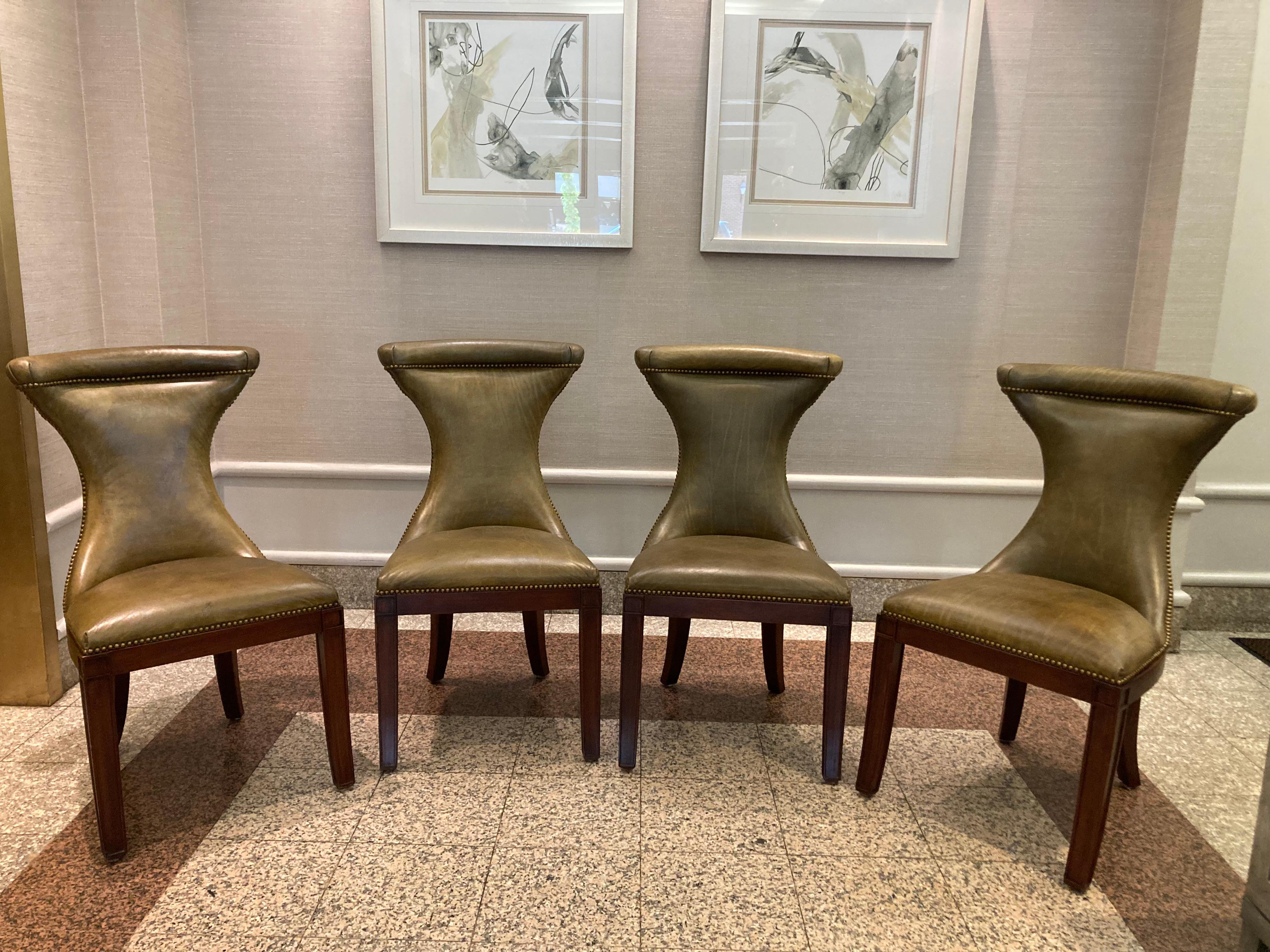 Rich Moss Green Leather Ralph Lauren Set of 8 Dining Chairs 2