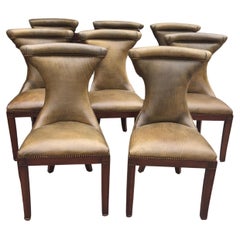 Rich Moss Green Leather Ralph Lauren Set of 8 Dining Chairs 