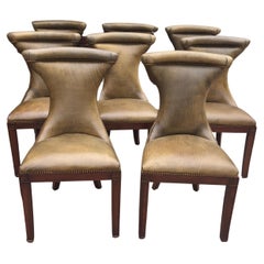 Rich Moss Green Leather Ralph Lauren Set of 8 Dining Chairs