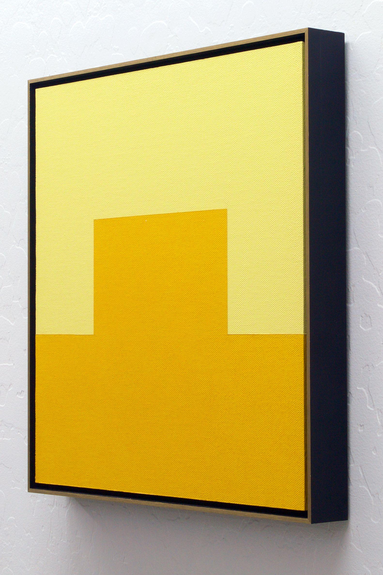 Original Modernist / MinimalistAcrylic Painting on Italian Polyester / Cotton Canvas over MDF Panel. The piece is Float Mounted in a thin Minimalist Satin Black & Gold Edge Metal Frame.    FRAMED SIZE: 12.75 X 12.75 X 1.5 Inches Deep    IMAGE SIZE: