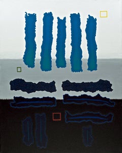 DESCENDING BLUES Original gerahmtes Leinwandgemälde, Gemälde, Acryl auf Leinwand