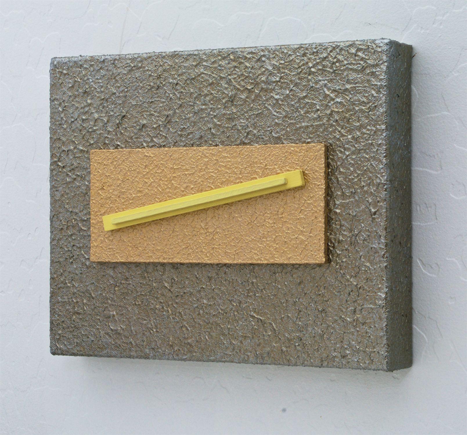 SERIE: Estratti dimensionali    Pittura acrilica originale / Costruzione, con 2 pannelli di rilievo in MDF Pintura Canvas = 3 X 6,875 X .09375 pollici di profondità, + 5,875 x .375 pollici + striscia centrale in legno di tiglio = 55,25 x .125