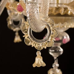 Rich Murano Chandelier 6 Arms Crystal and Gold Murano Glass Fenix by Multiforme