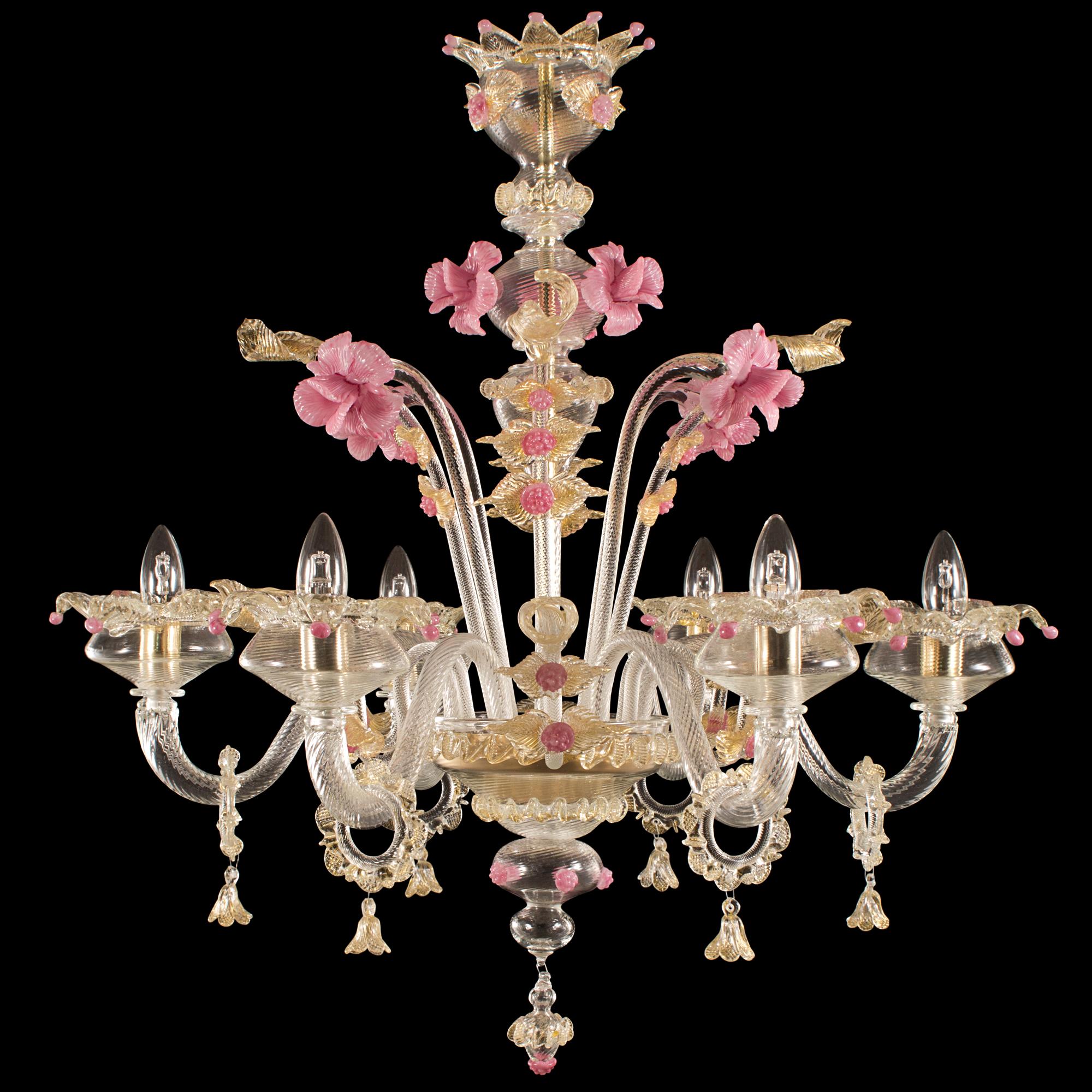 Ricco lampadario di Murano a 6 bracci in cristallo e vetro di Murano oro Fenix di Multiforme In condizioni Nuovo in vendita a Trebaseleghe, IT