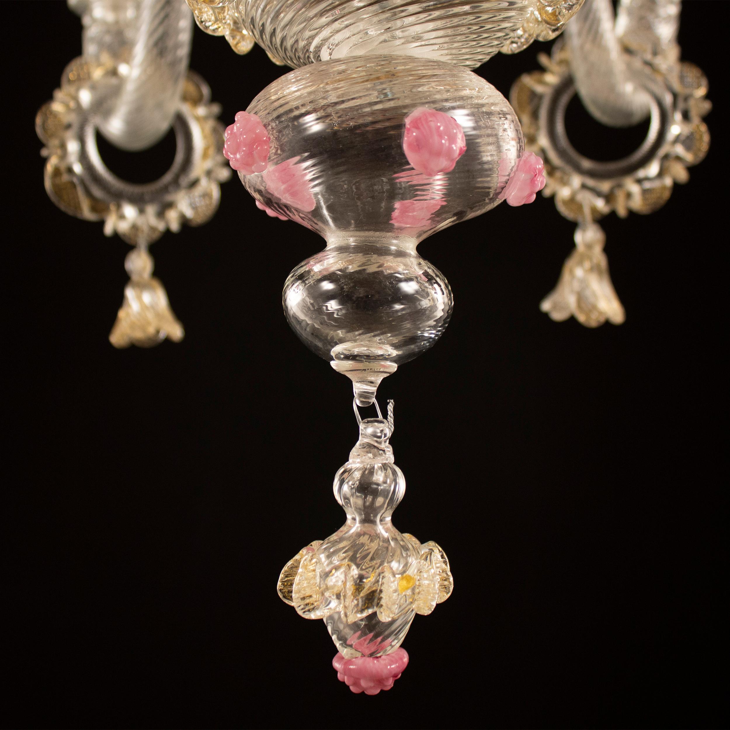 Vetro soffiato Ricco lampadario di Murano a 6 bracci in cristallo e vetro di Murano oro Fenix di Multiforme in vendita