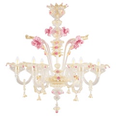 Retro Rich Murano Chandelier 6 Arms Crystal and Gold Murano Glass Fenix by Multiforme