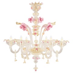 Ricco lampadario di Murano a 6 bracci in cristallo e vetro di Murano oro Fenix di Multiforme