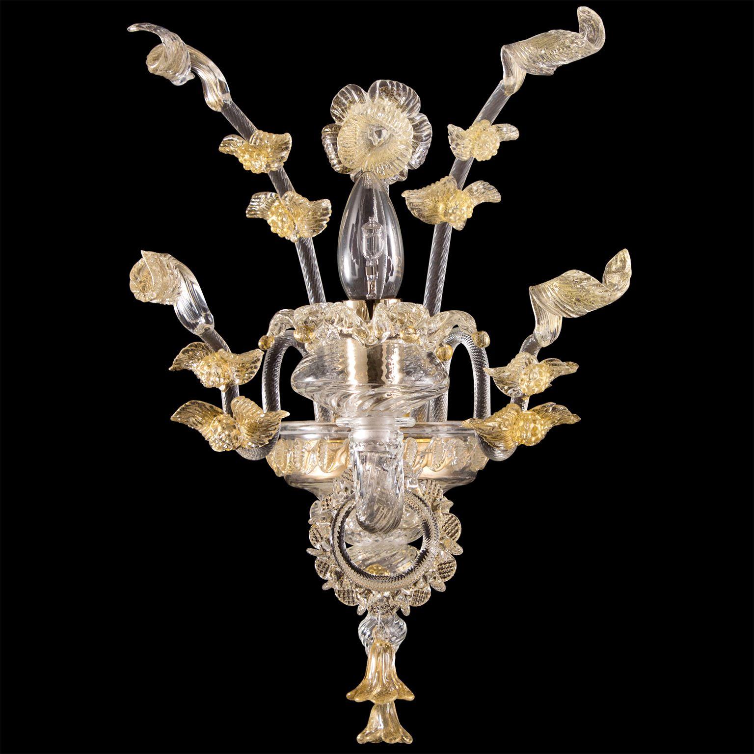 Other Rich Murano Sconce 1 Arm Crystal and Gold Murano Glass Fenix by Multiforme For Sale