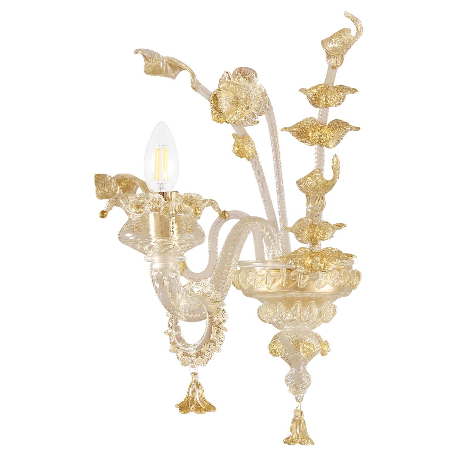 Rich Murano Sconce 1 Arm Crystal and Gold Murano Glass Fenix by Multiforme For Sale