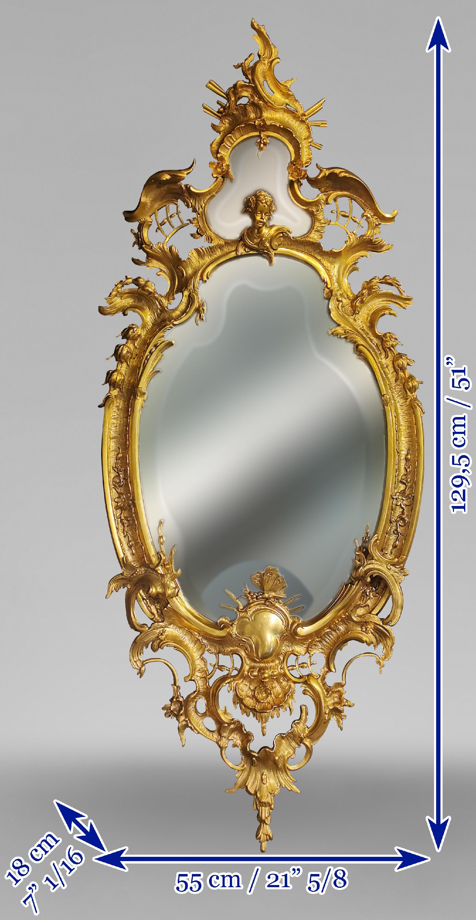 Miroir riche de style rococo Napoléon III en bronze doré en vente 1