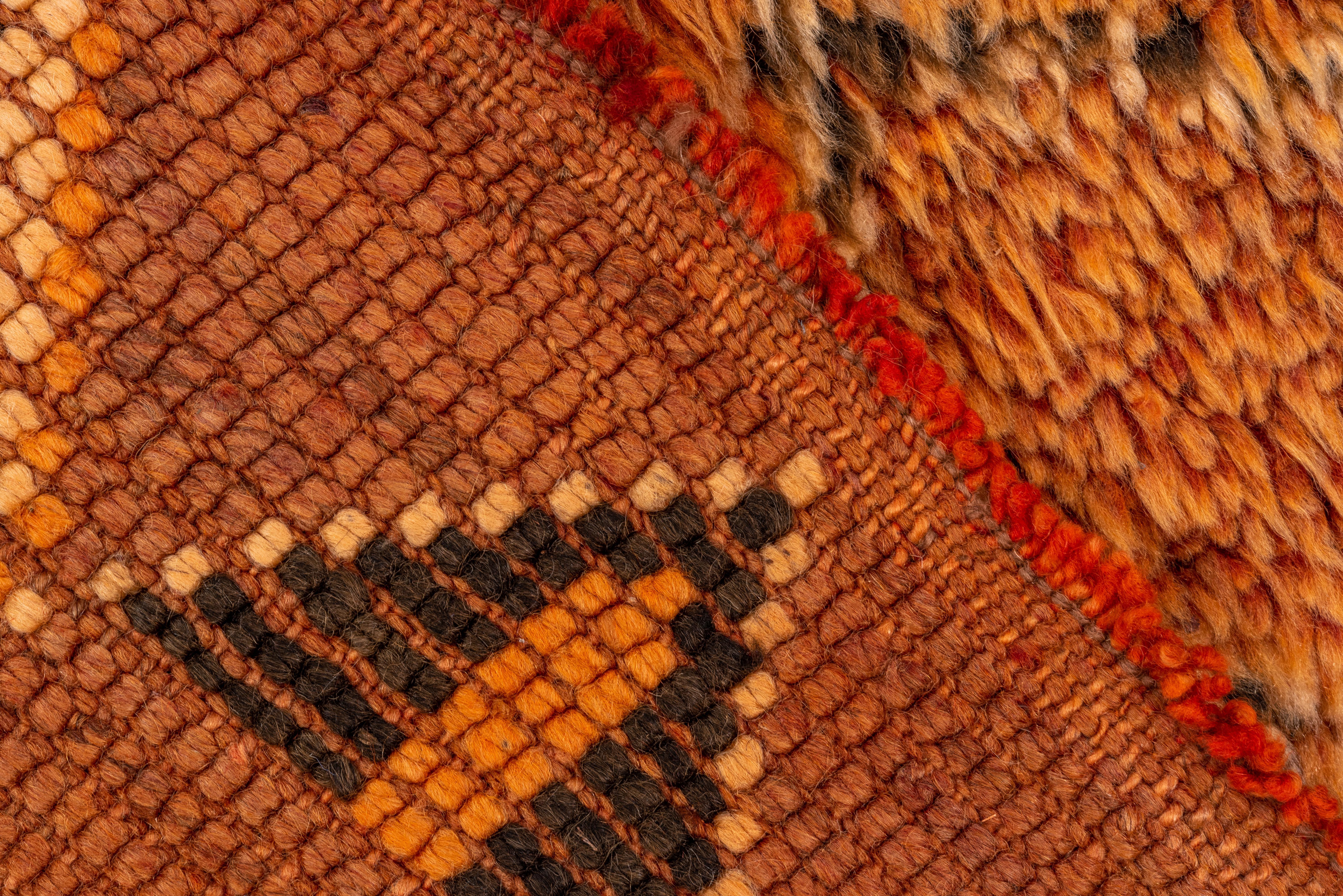 Rich Orange Abstract Geometric Moroccan Village Rug  In Good Condition For Sale In New York, NY