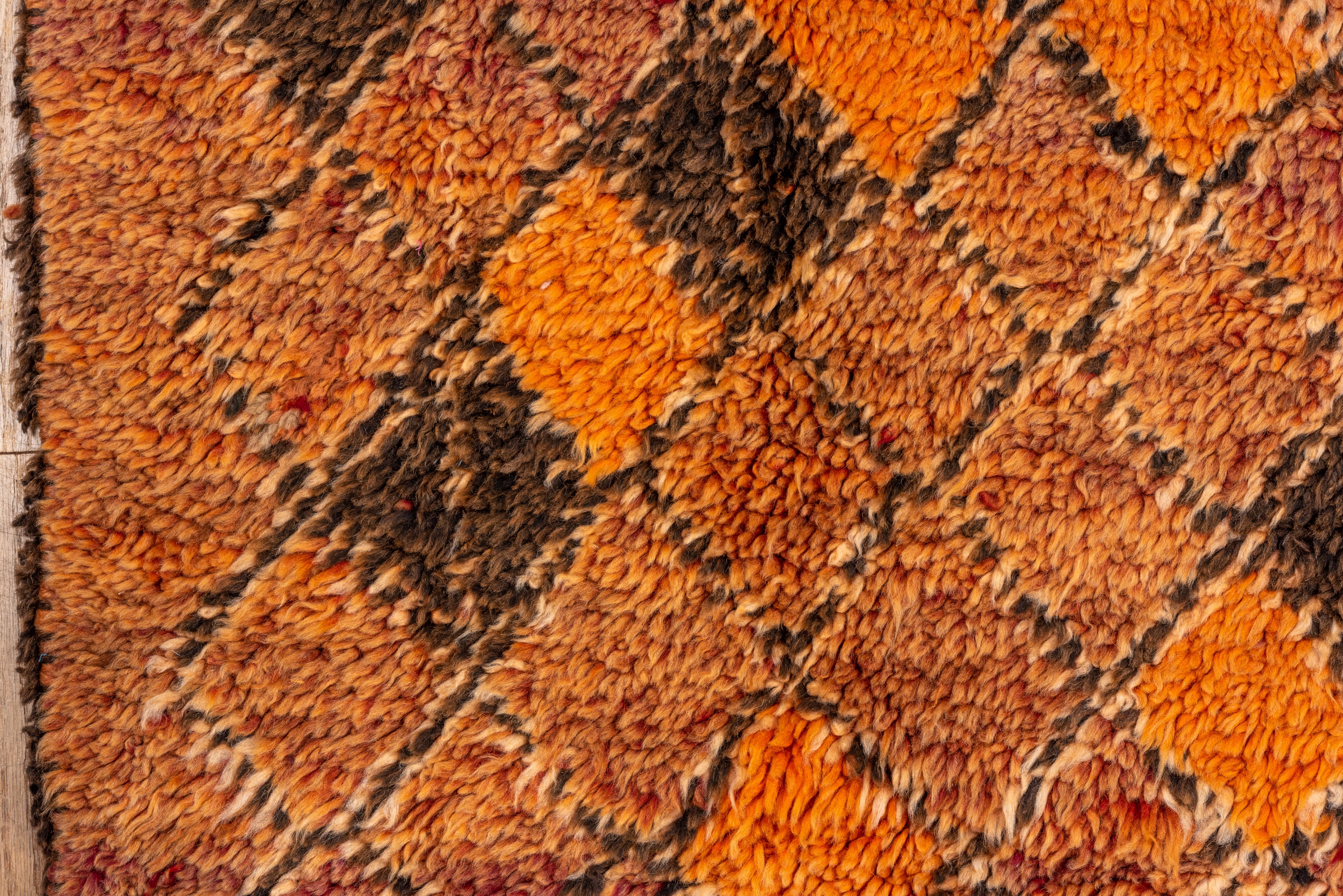 20th Century Rich Orange Abstract Geometric Moroccan Village Rug  For Sale