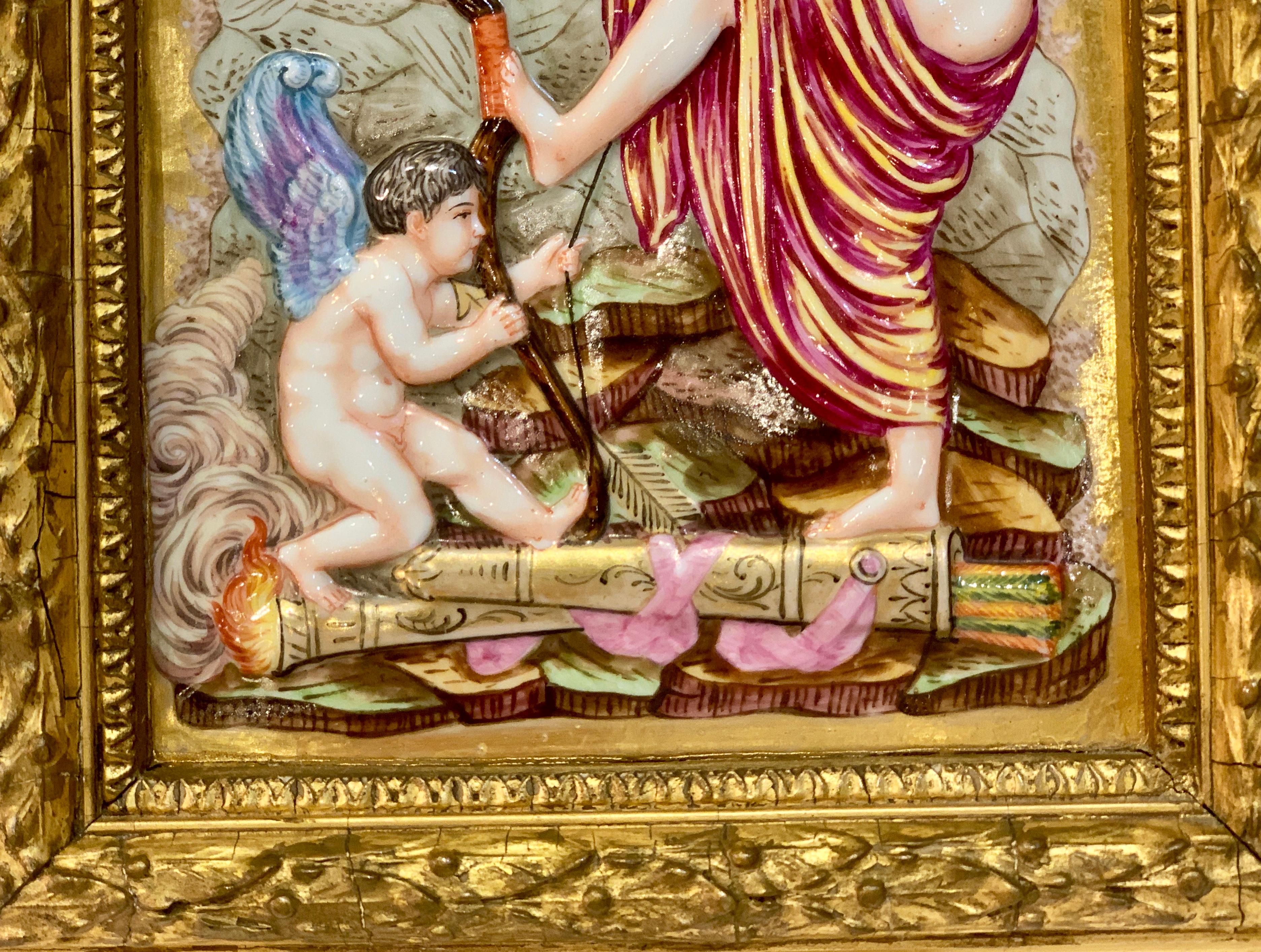 Pair of Antique Italian Capodimonte Rich 24K Gold High Relief Plaques In Good Condition In Tustin, CA