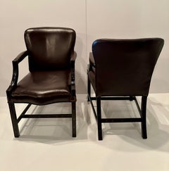Rich Pair of George III Style Mahogany & Leather Armchairs