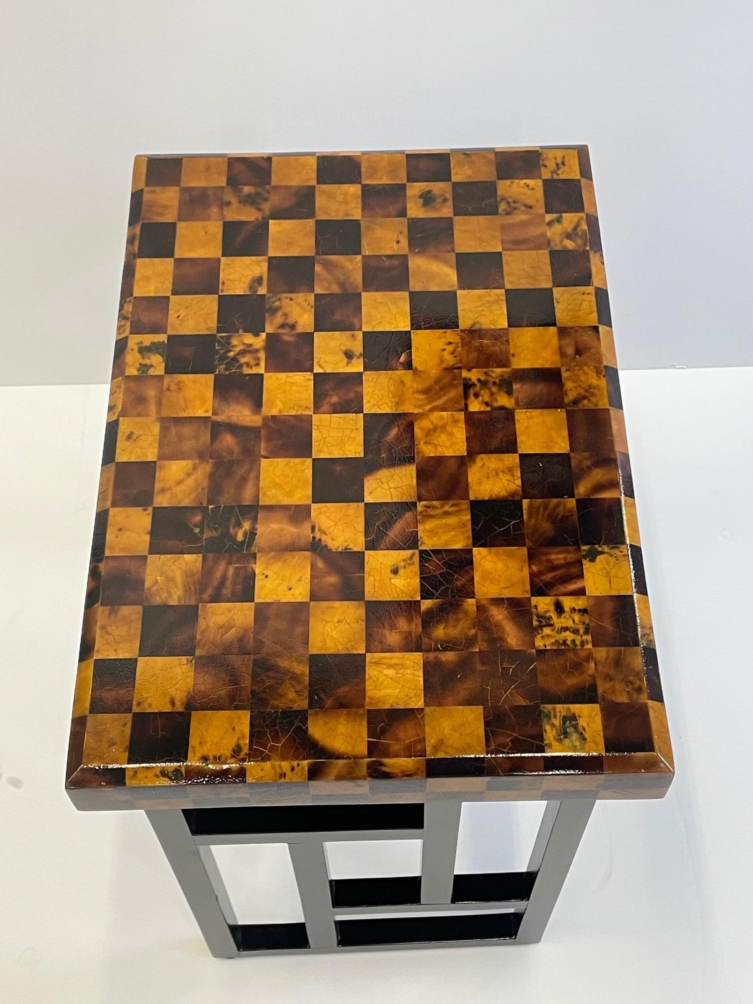 Rich Pair of Small Martini Tables with Crushed Coconut Checkerboard Tops 4
