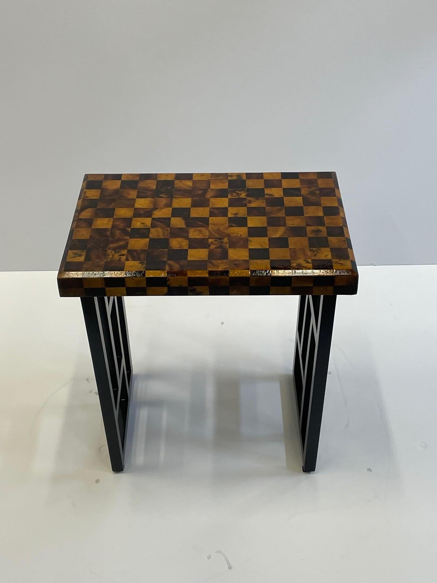 Late 20th Century Rich Pair of Small Martini Tables with Crushed Coconut Checkerboard Tops