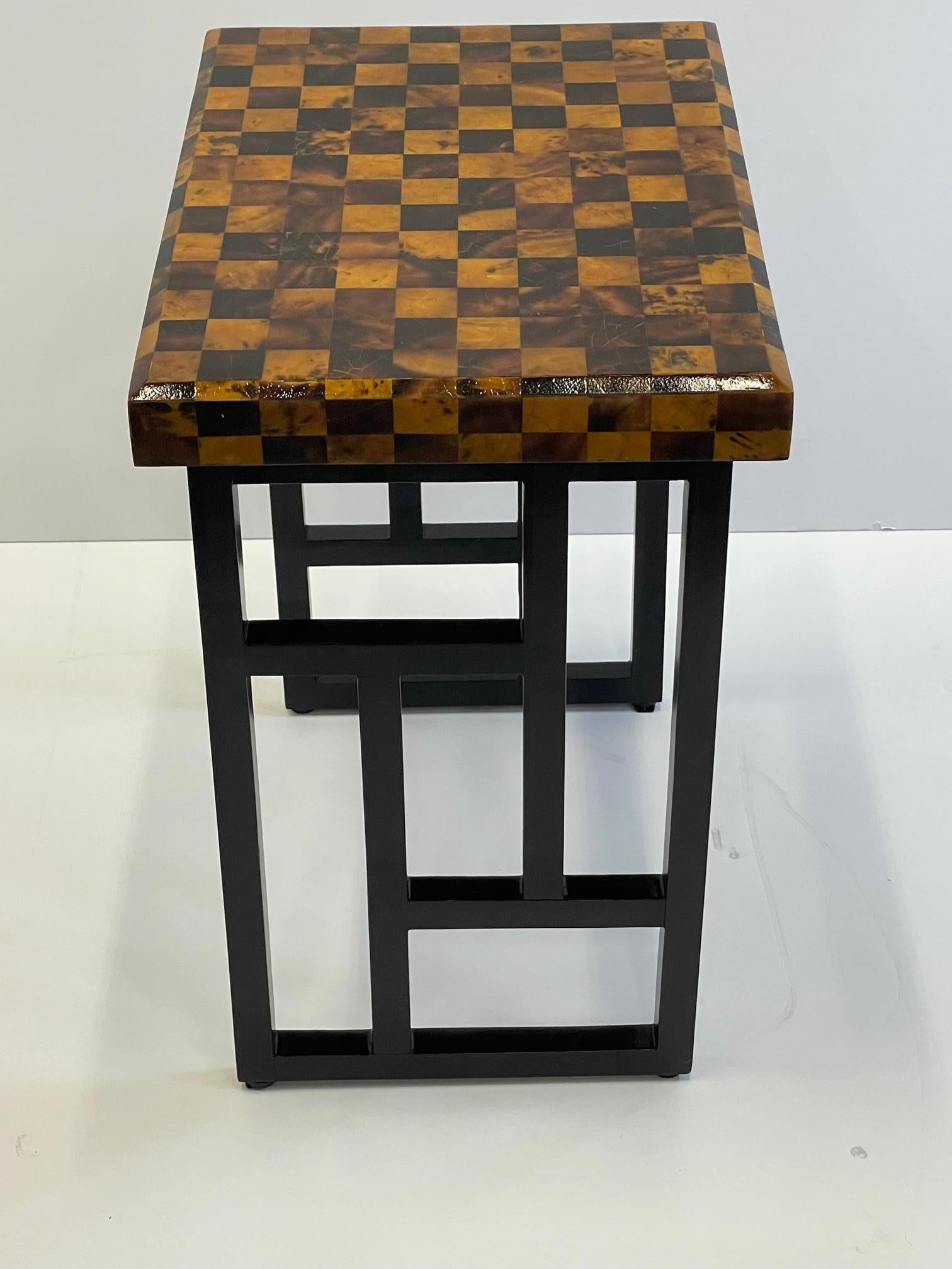 Rich Pair of Small Martini Tables with Crushed Coconut Checkerboard Tops 3