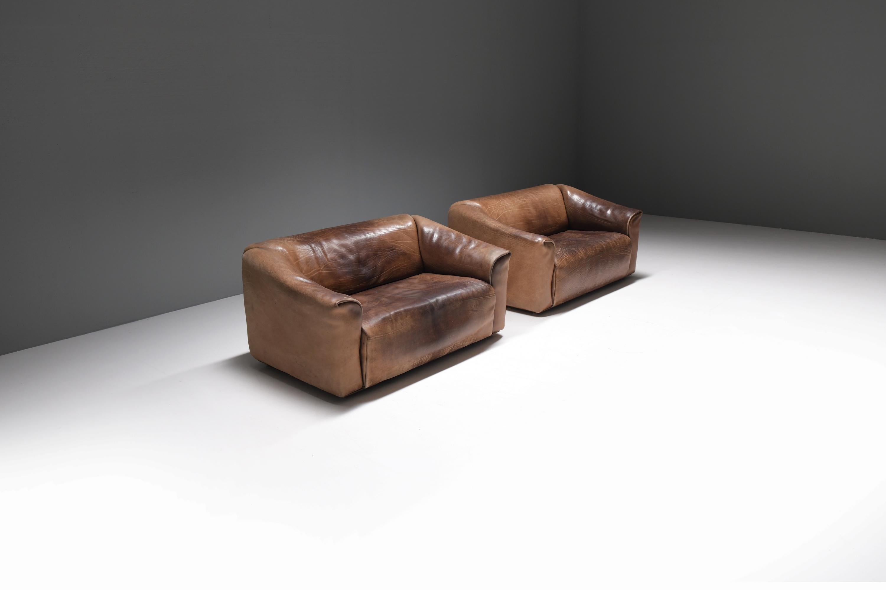 Leather Rich patinated DS-47 sofa's in original leather by Team De Sede - De Sede Swiss For Sale