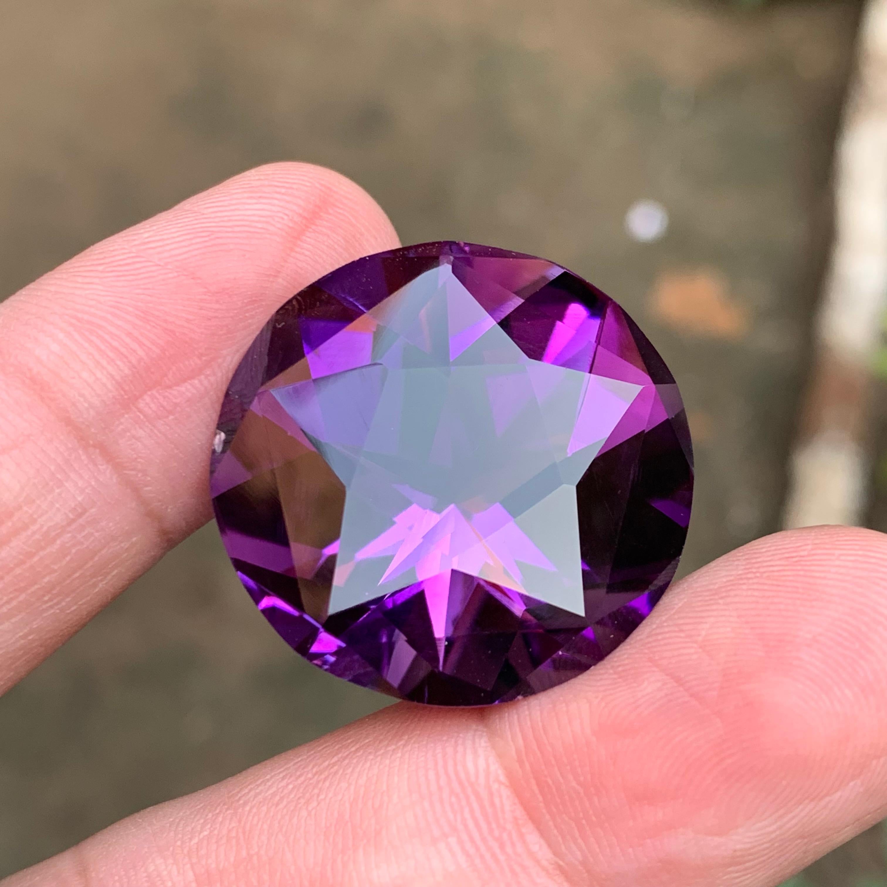 Rich Purple Natural Amethyst Necklace Pendant Loose Gemstone 71.75 Ct Round Star For Sale 6