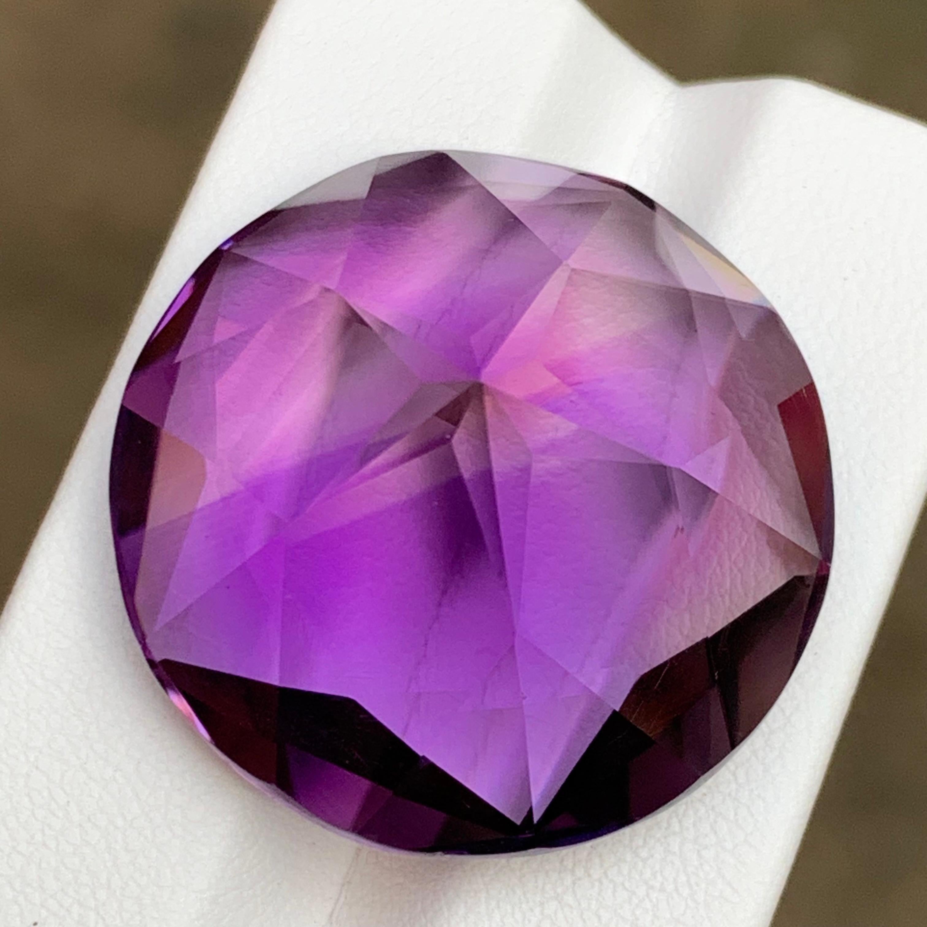 Round Cut Rich Purple Natural Amethyst Necklace Pendant Loose Gemstone 71.75 Ct Round Star For Sale