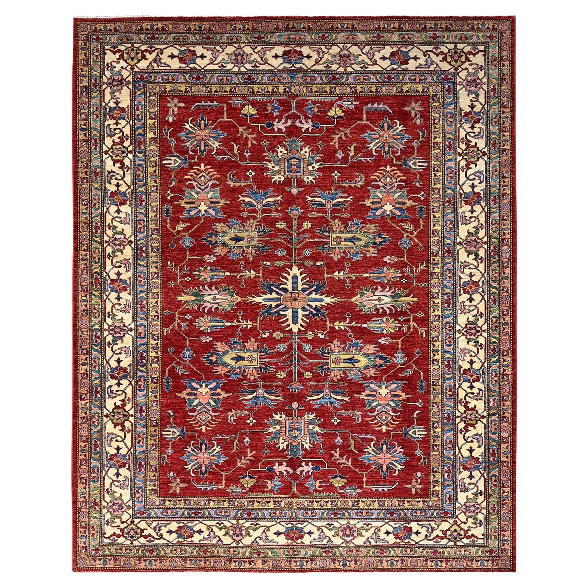 Rich Red All Wool Hand Knotted Afghan Super Kazak Oriental Rug 8'3" x 10'2"