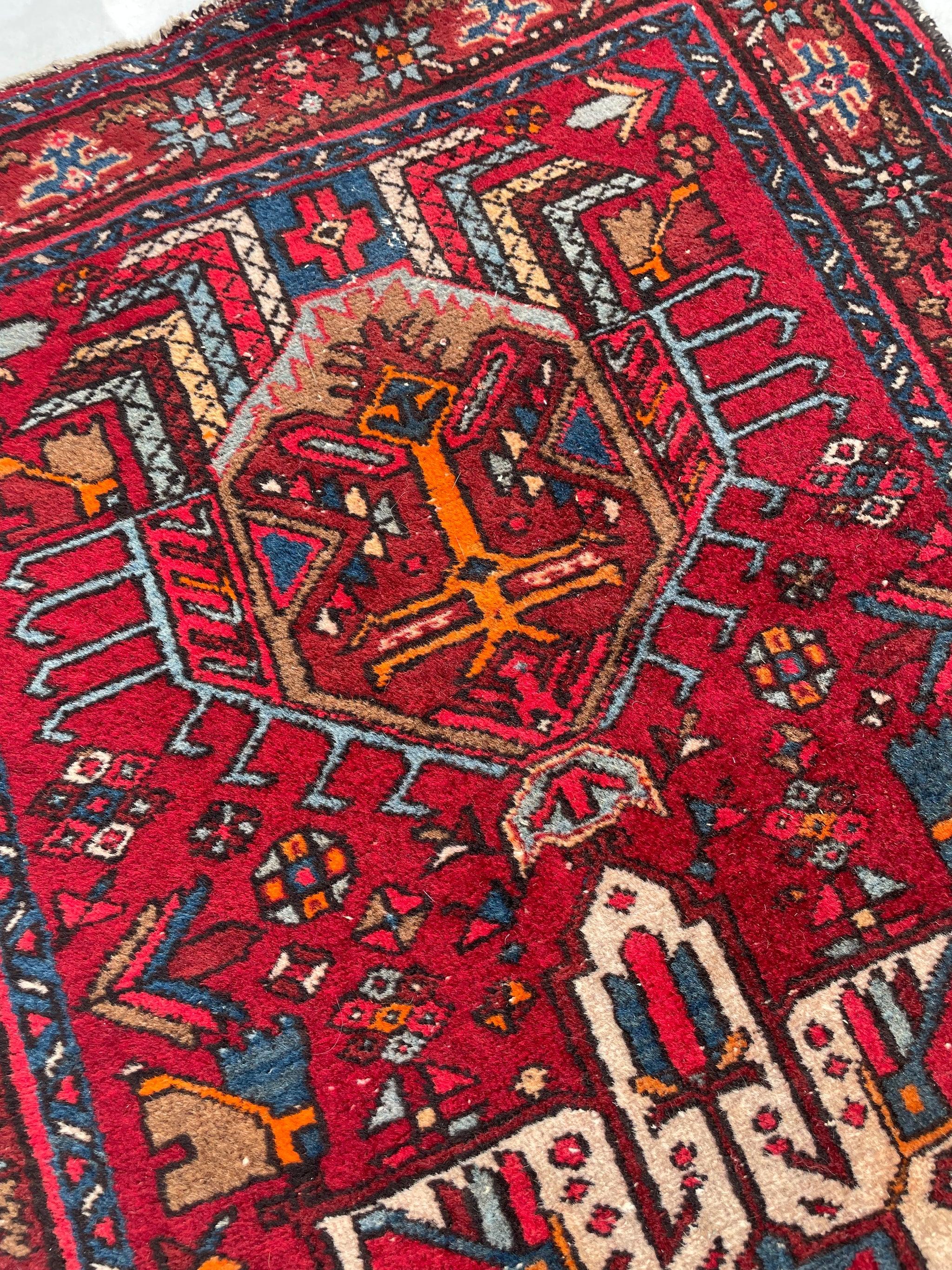 20th Century Rich Red Ground Vintage Persian Karaja Rug, circa 1950's For Sale