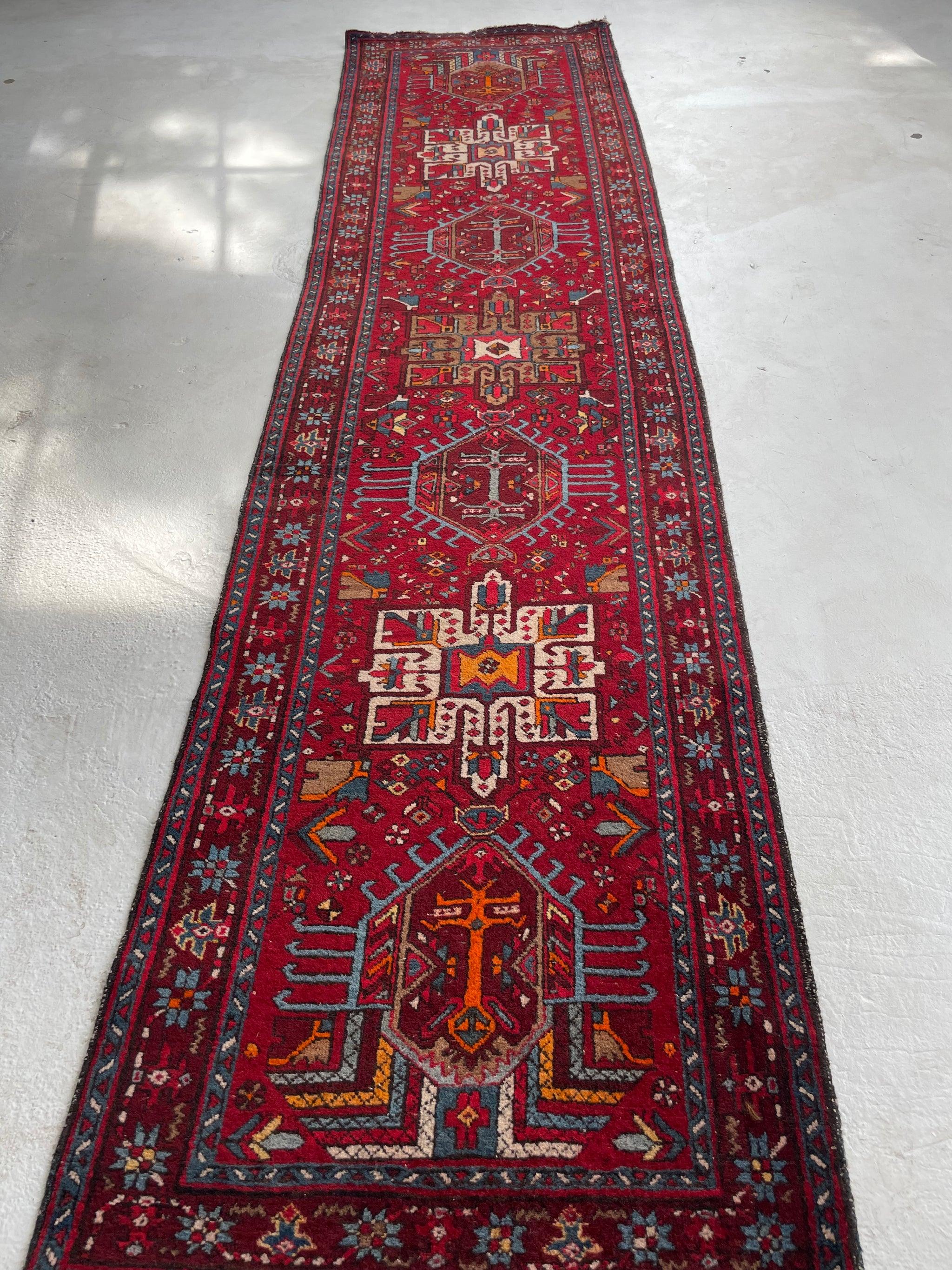 Wool Rich Red Ground Vintage Persian Karaja Rug, circa 1950's For Sale