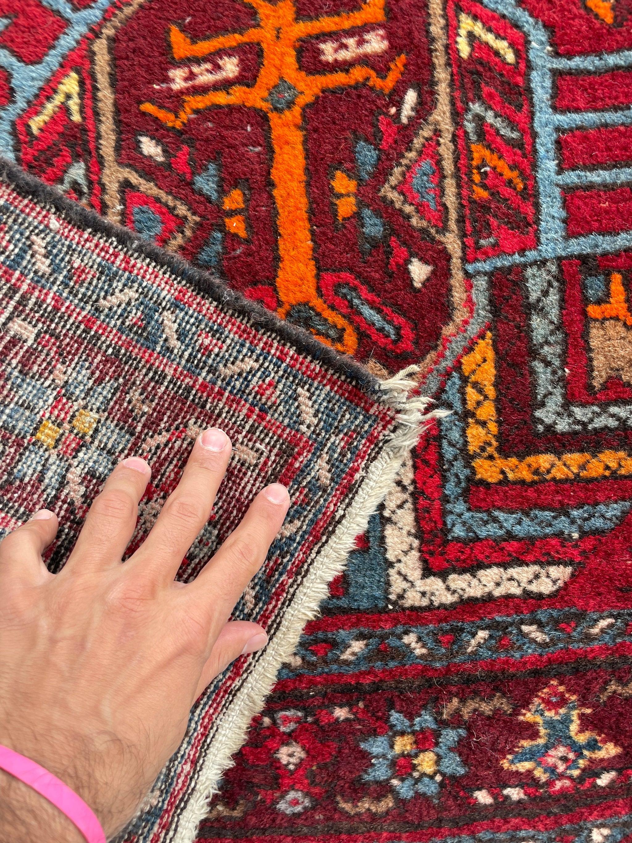 Rich Red Ground Vintage Persian Karaja Rug, circa 1950's For Sale 4