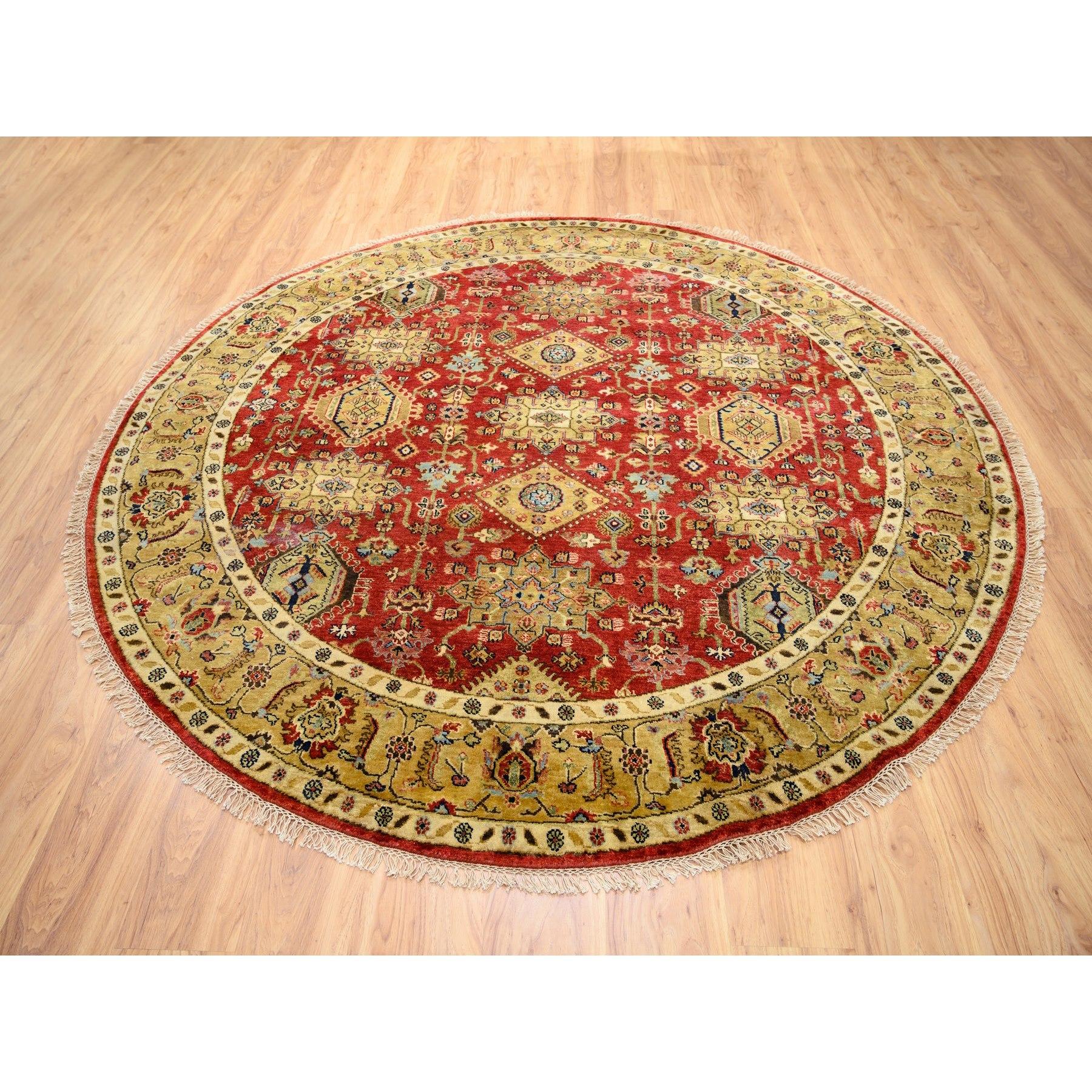 Rich Red Karajeh Design Handgeknüpfter orientalischer runder Teppich aus reiner Wolle 7'9