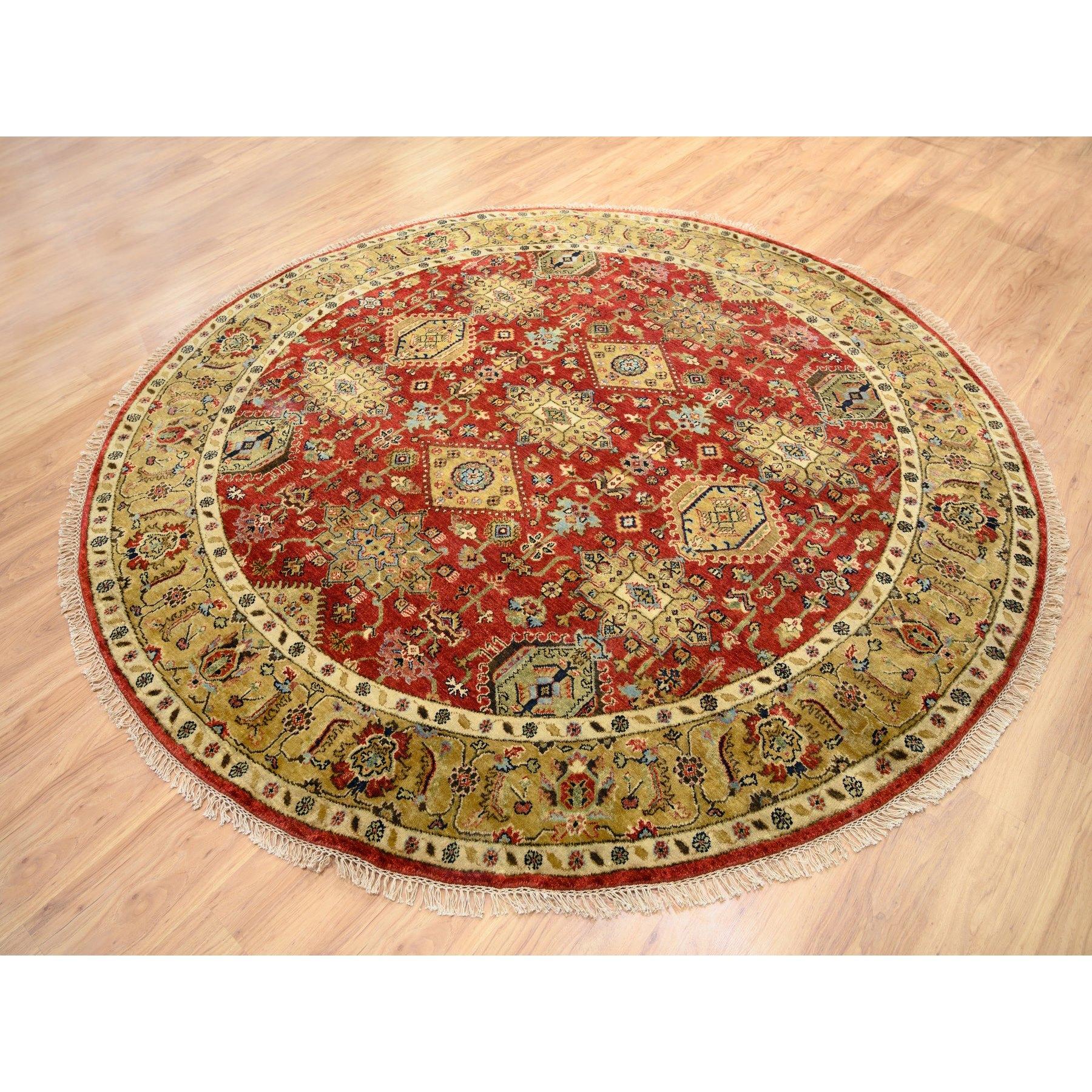 Rich Red Karajeh Design Handgeknüpfter orientalischer runder Teppich aus reiner Wolle 7'9