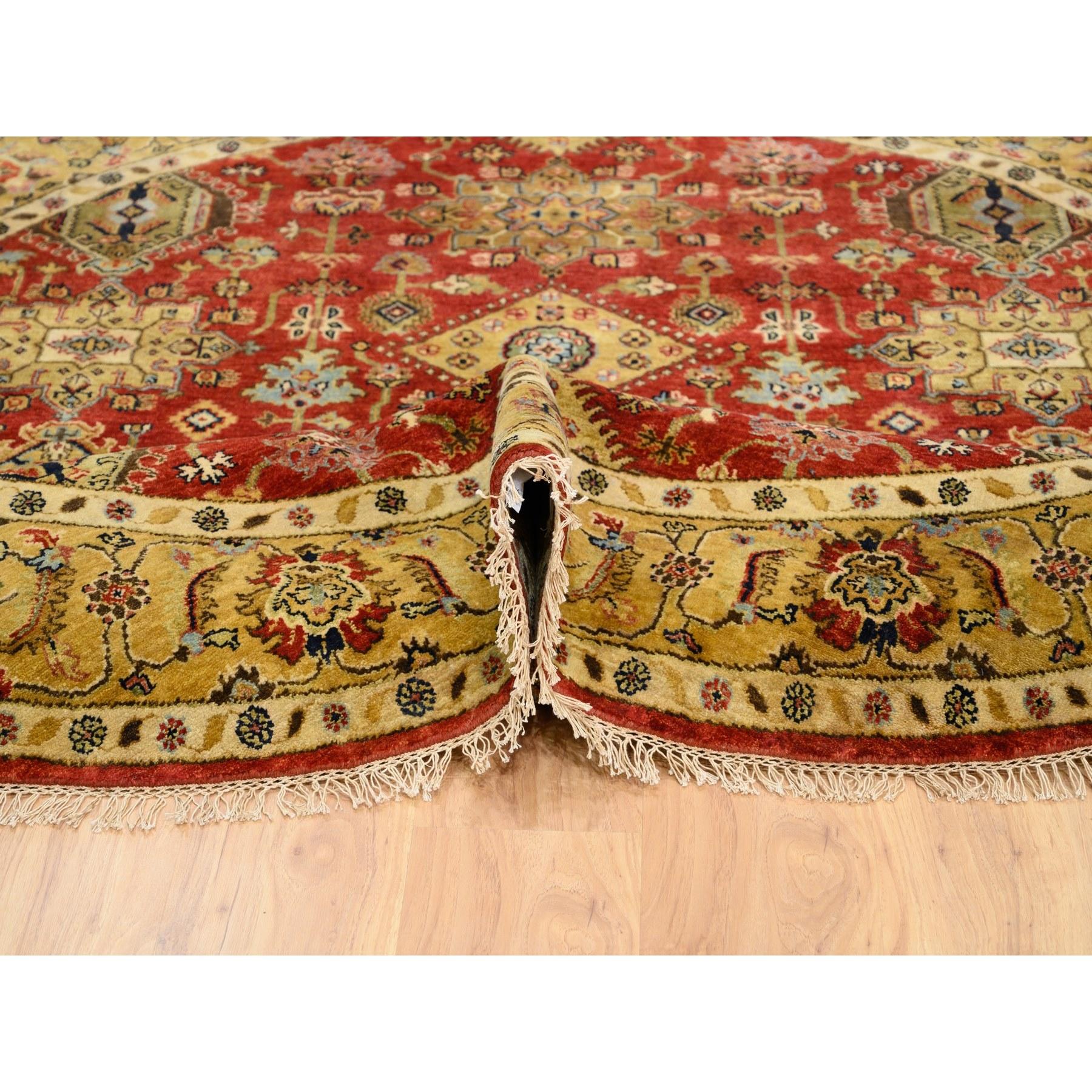 Rich Red Karajeh Design Handgeknüpfter orientalischer runder Teppich aus reiner Wolle 7'9
