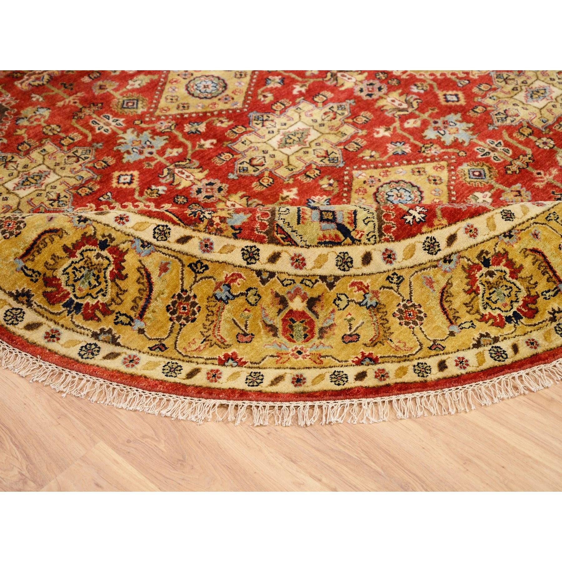 Rich Red Karajeh Design Handgeknüpfter orientalischer runder Teppich aus reiner Wolle 7'9