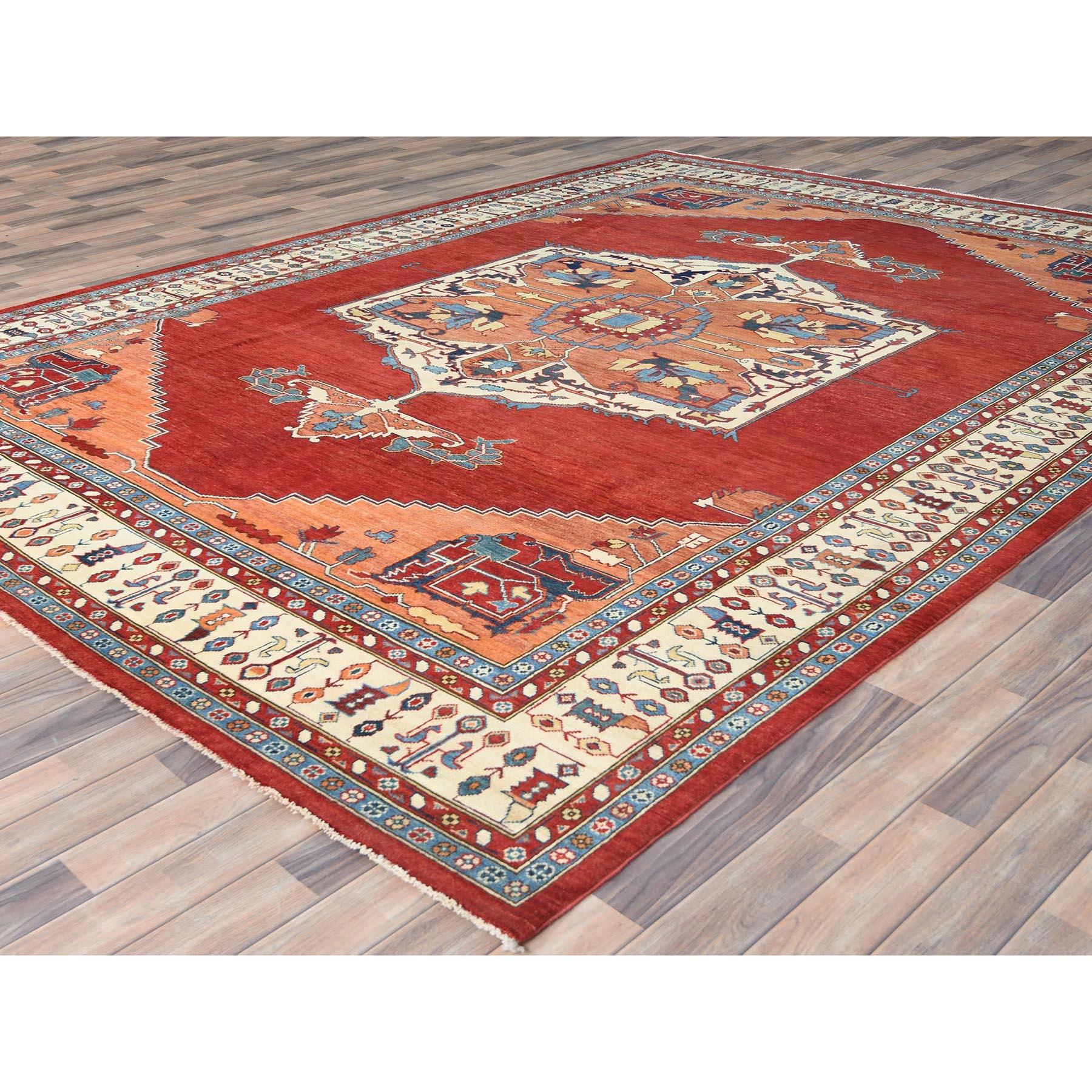 Afghan Tapis oriental rouge riche Serapi Heriz Design noué à la main 9'0