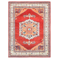 Tapis oriental rouge riche Serapi Heriz Design noué à la main 9'0" x 11'10"
