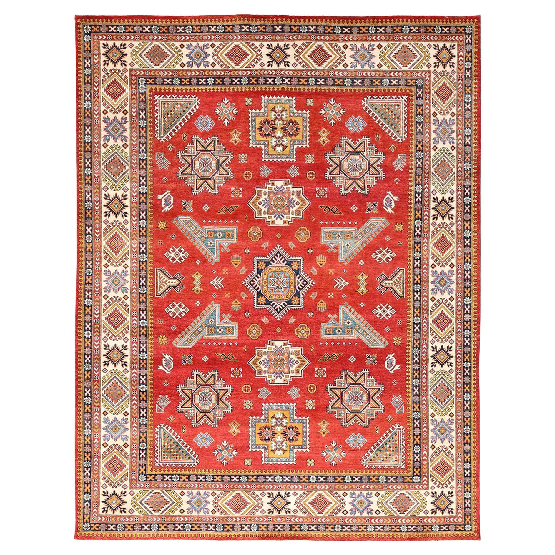 Rich Red Special Kazak 100% Wool Hand Knotted Oriental Rug 9'1" x 12'0" For Sale